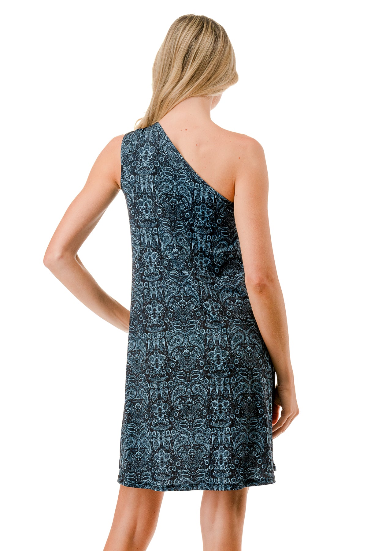 LOUISA ASYMMETRICAL RING DRESS (TEAL PAISLEY)- VD3297