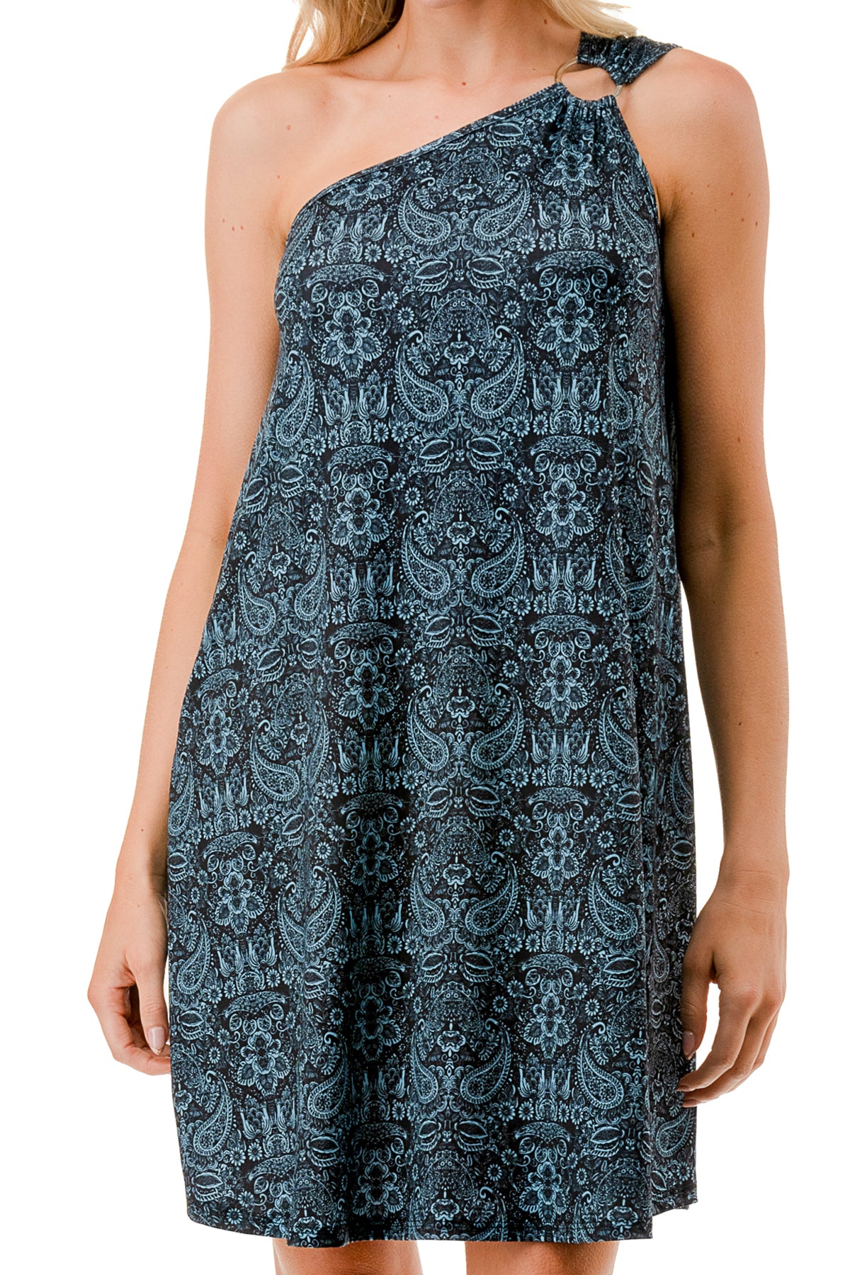 LOUISA ASYMMETRICAL RING DRESS (TEAL PAISLEY)- VD3297