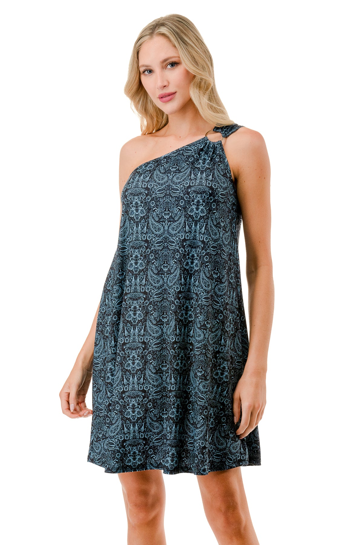 LOUISA ASYMMETRICAL RING DRESS (TEAL PAISLEY)- VD3297