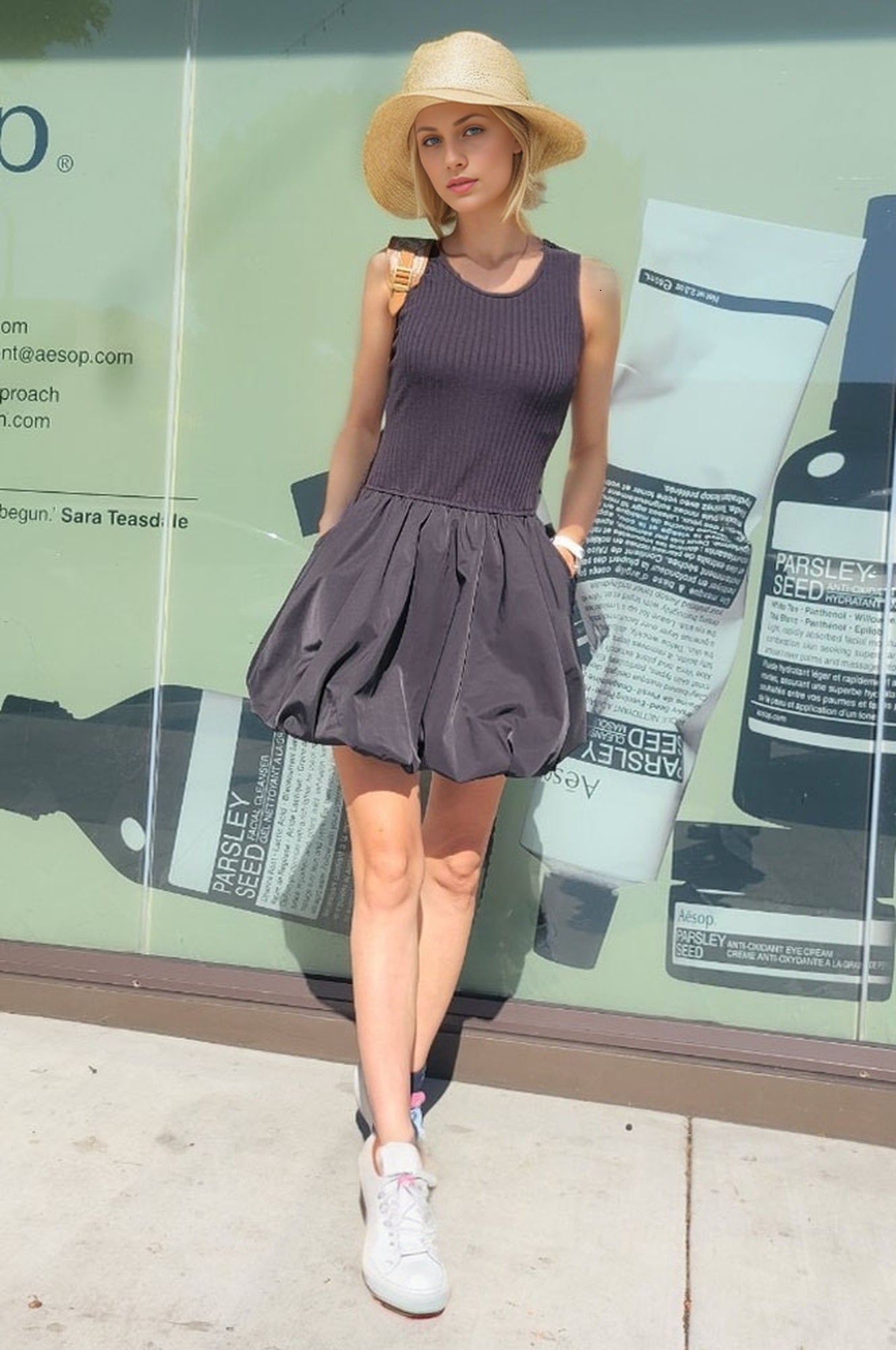 MIMI BUBBLE TANK DRESS (BLACK / BLACK LINEN) - VD3328