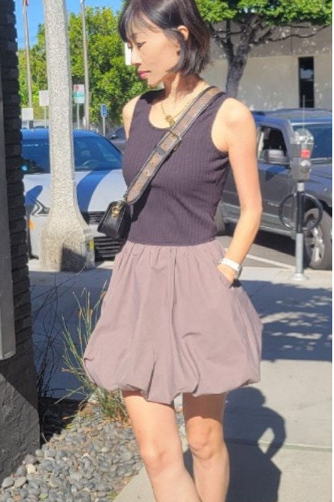 MIMI BUBBLE TANK DRESS (BLACK/MOCHA) - VD3328