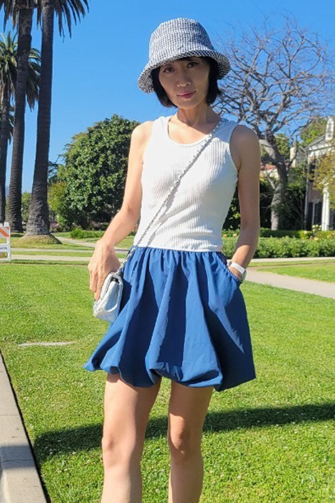 MIMI BUBBLE TANK DRESS (WHITE RIB / INDIGO) - VD3328