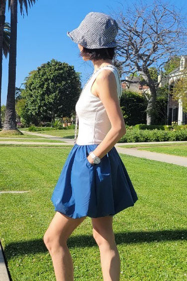 MIMI BUBBLE TANK DRESS (WHITE RIB / INDIGO) - VD3328