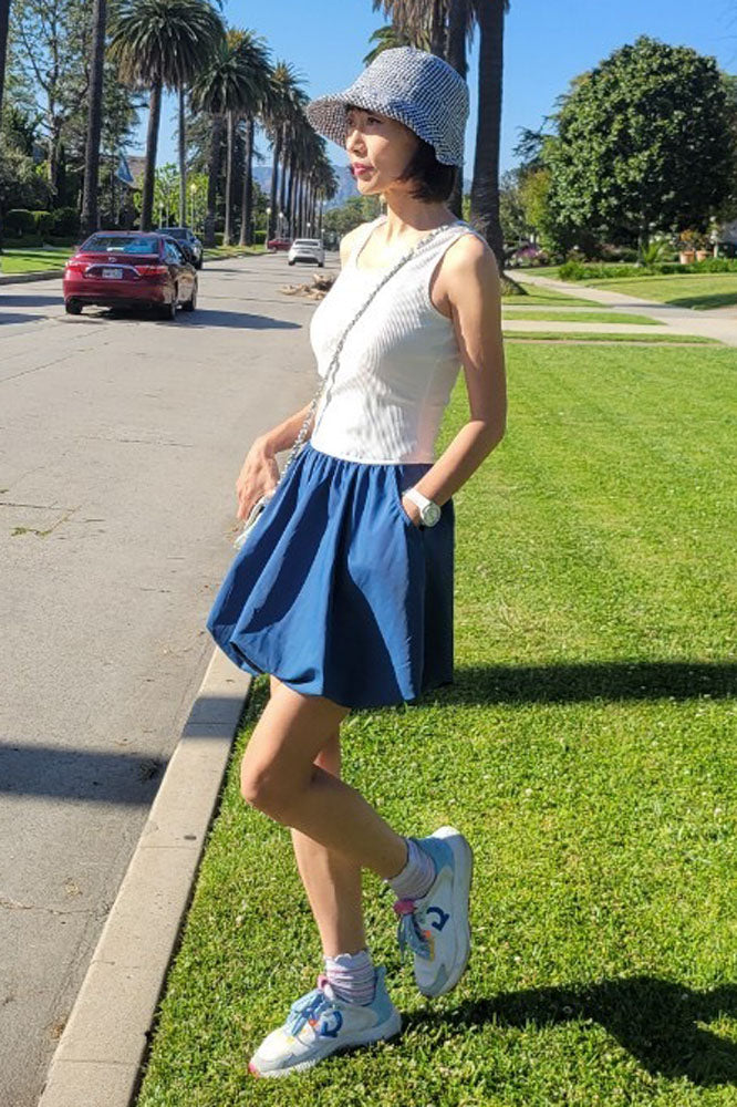 MIMI BUBBLE TANK DRESS (WHITE RIB / INDIGO) - VD3328