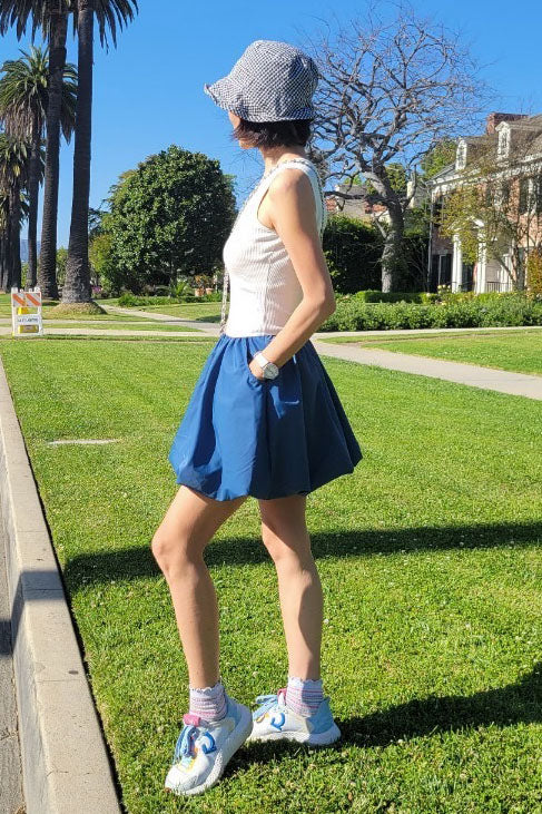 MIMI BUBBLE TANK DRESS (WHITE RIB / INDIGO) - VD3328