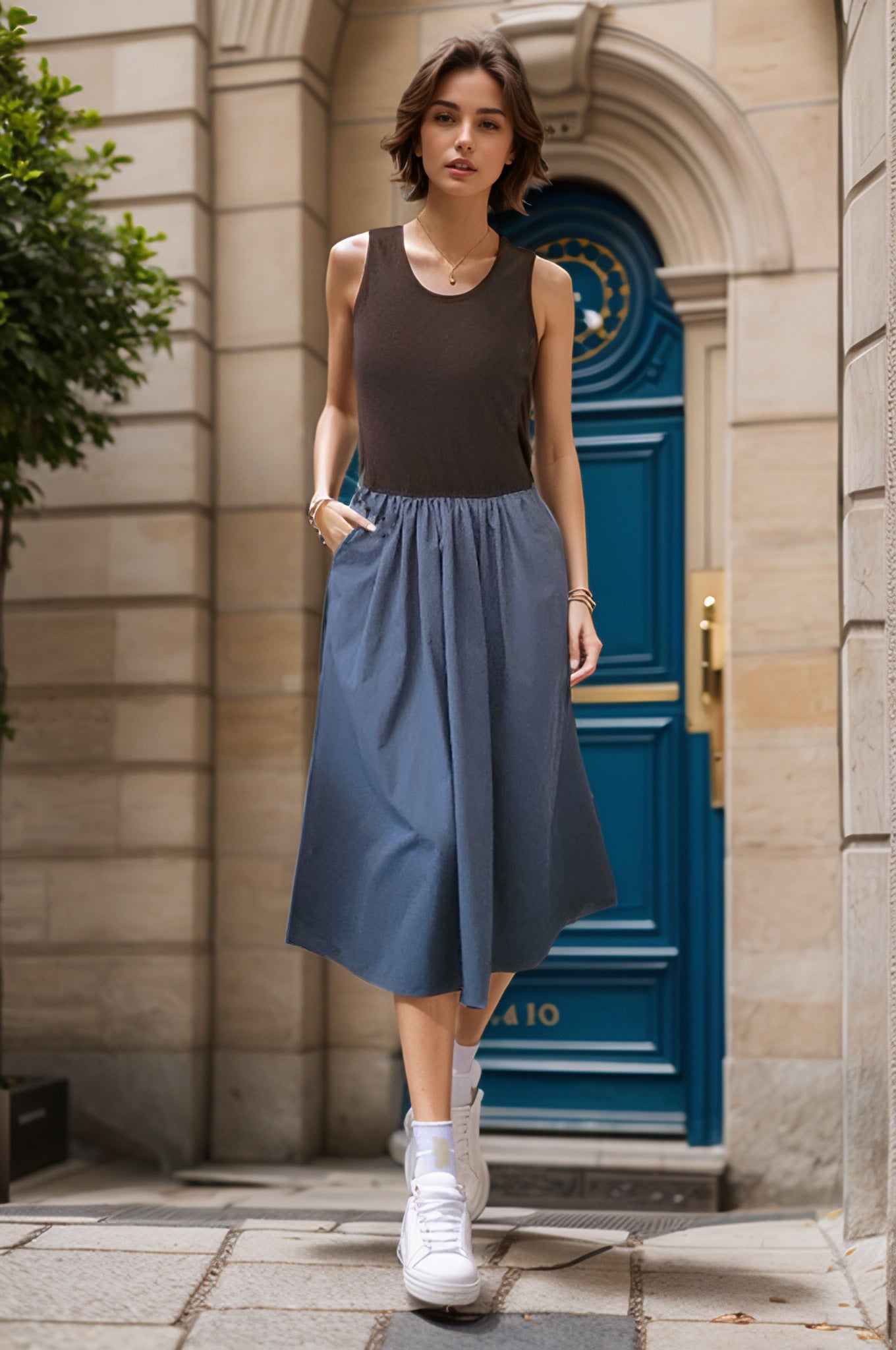 MIMI TANK DRESS (BLACK/INDIGO) - VD3329
