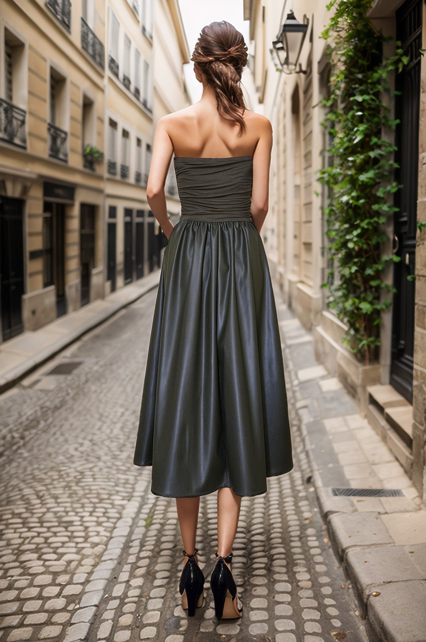 MIMI TUBE DRESS (OLIVE VEGAN LEATHER)- VD3330PU