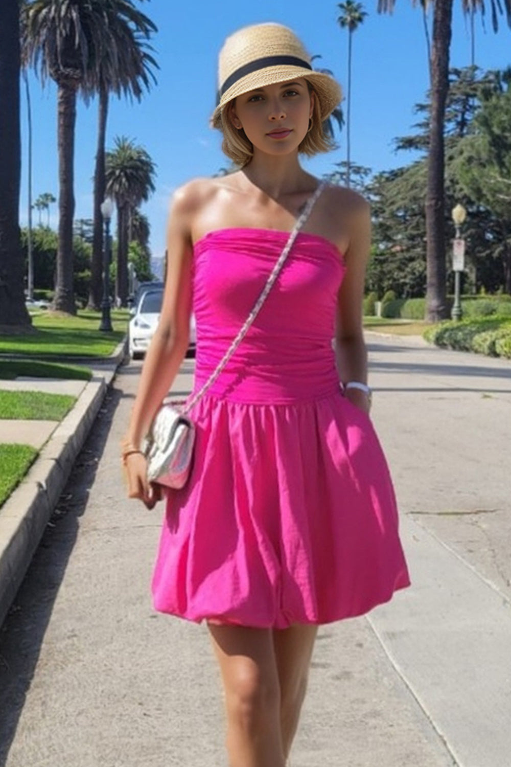 MIMI TUBE BUBBLE DRESS (FUSCHIA / FUSCHIA LINEN) - VD3334