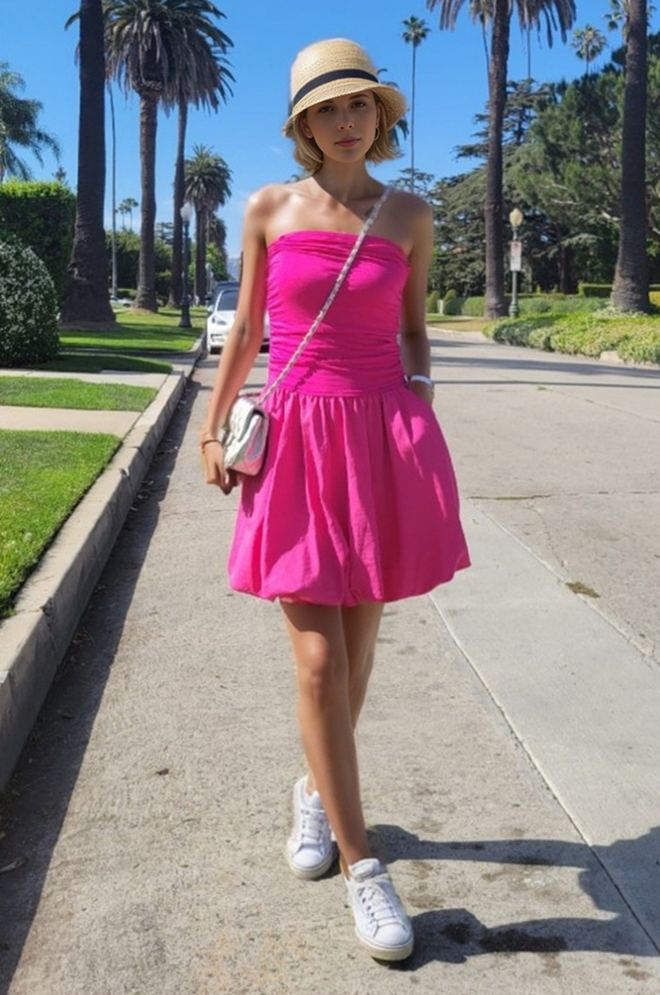MIMI TUBE BUBBLE DRESS (FUSCHIA / FUSCHIA LINEN) - VD3334