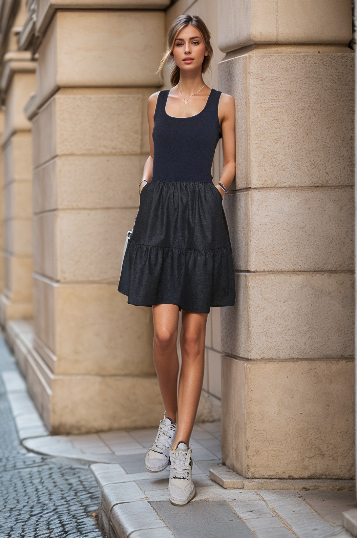 MIMI RUFFLE DRESS (NAVY / DK DENIM)- VD3423