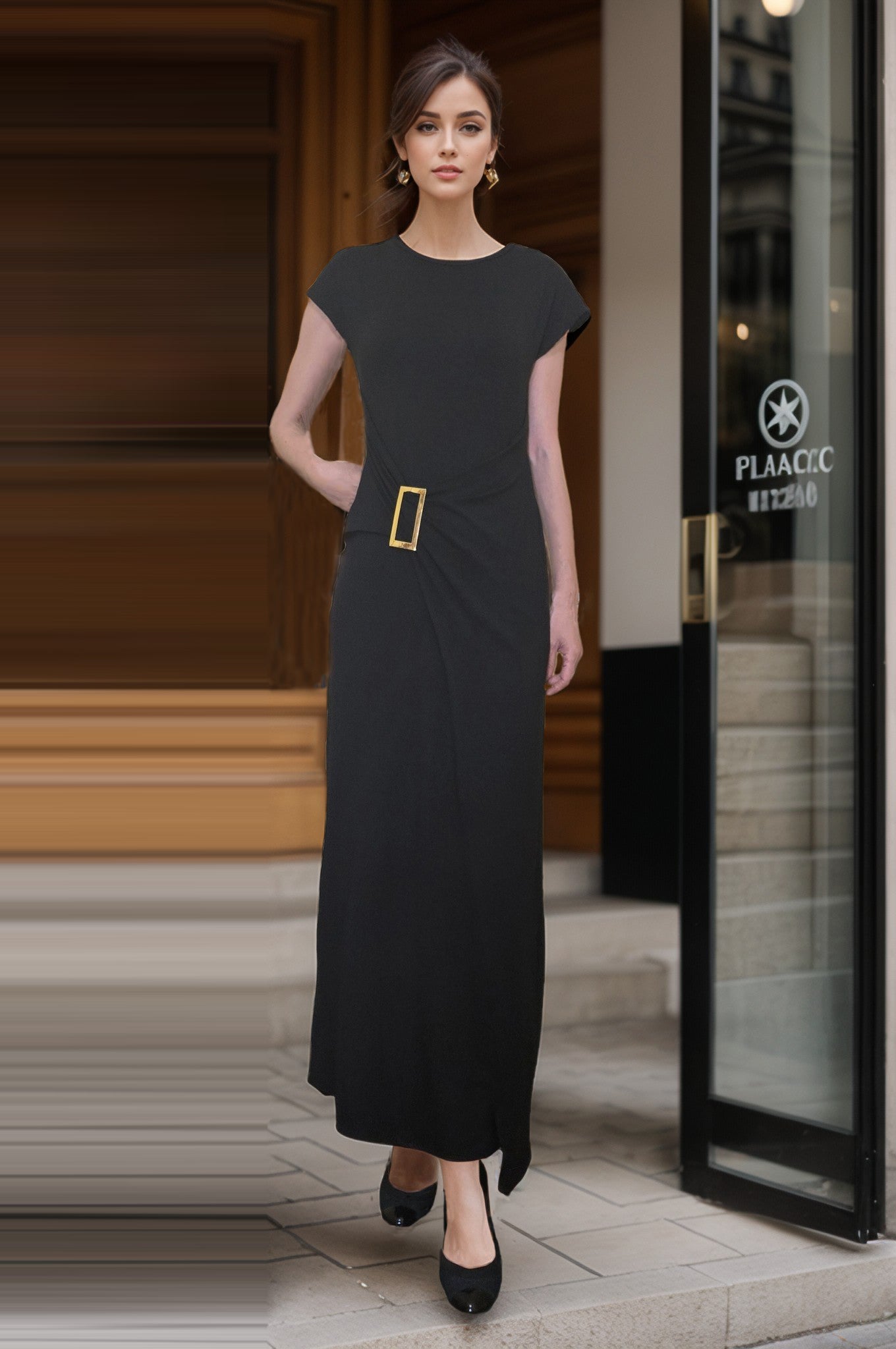 HARPER BUCKLE LONG DRESS (BLACK)-VD3438
