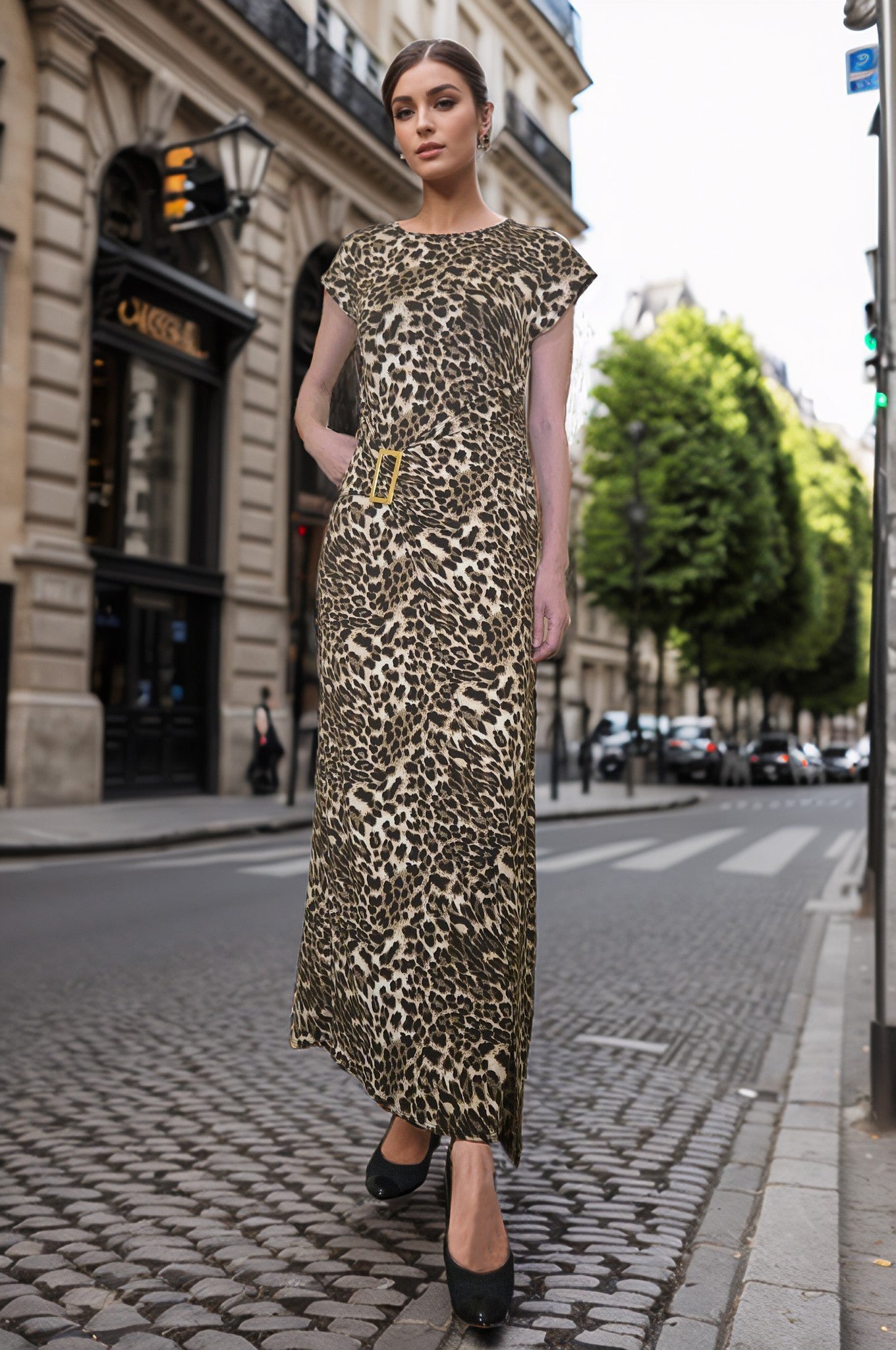 HARPER BUCKLE LONG DRESS (LEOPARD)-VD3438