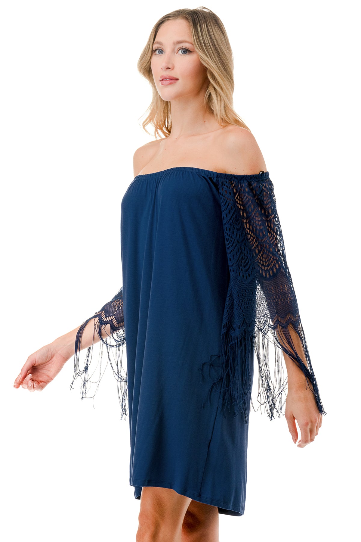 FARRAH OFF SHOULDER DRESS (NAVY)- VD9215