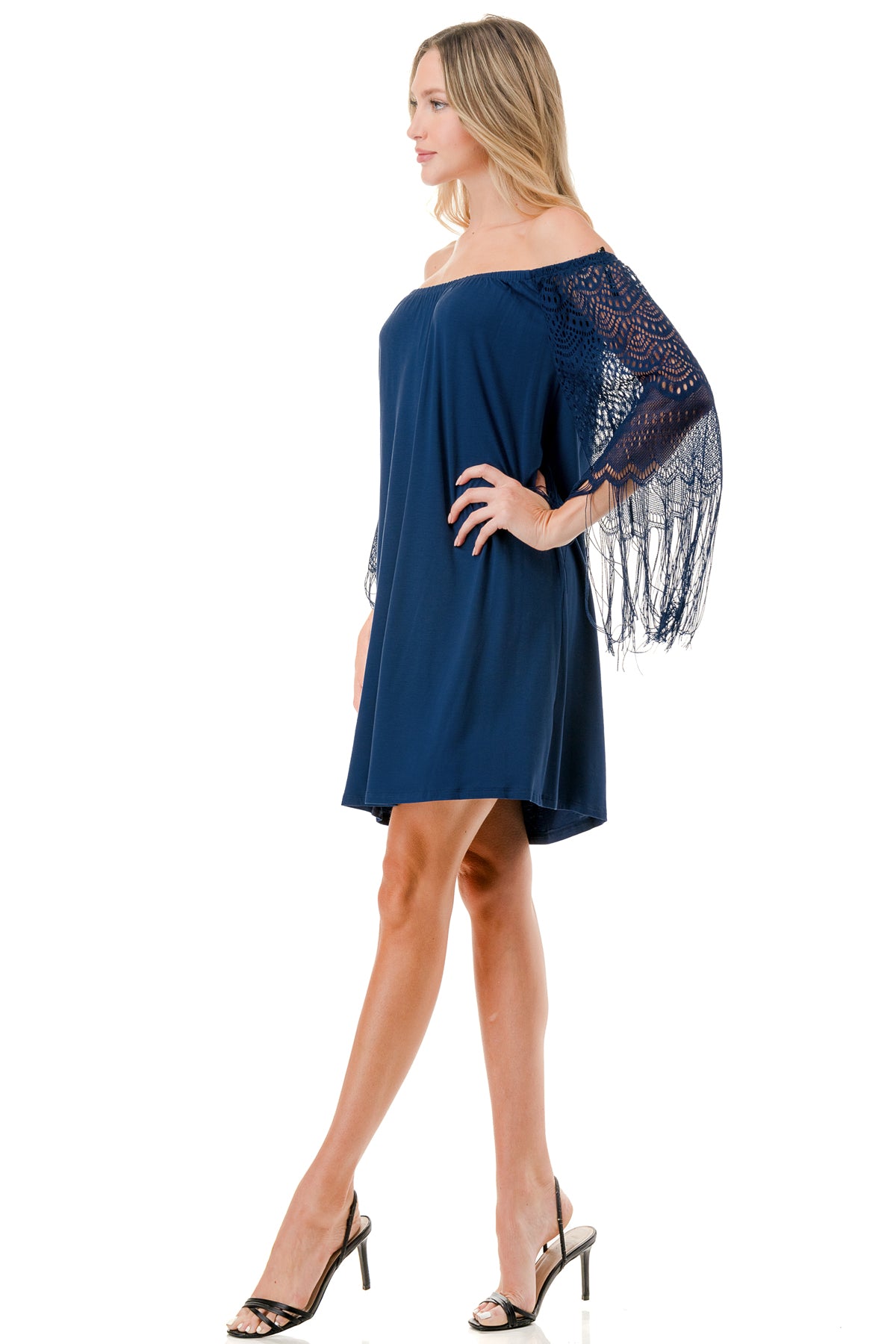 FARRAH OFF SHOULDER DRESS (NAVY)- VD9215