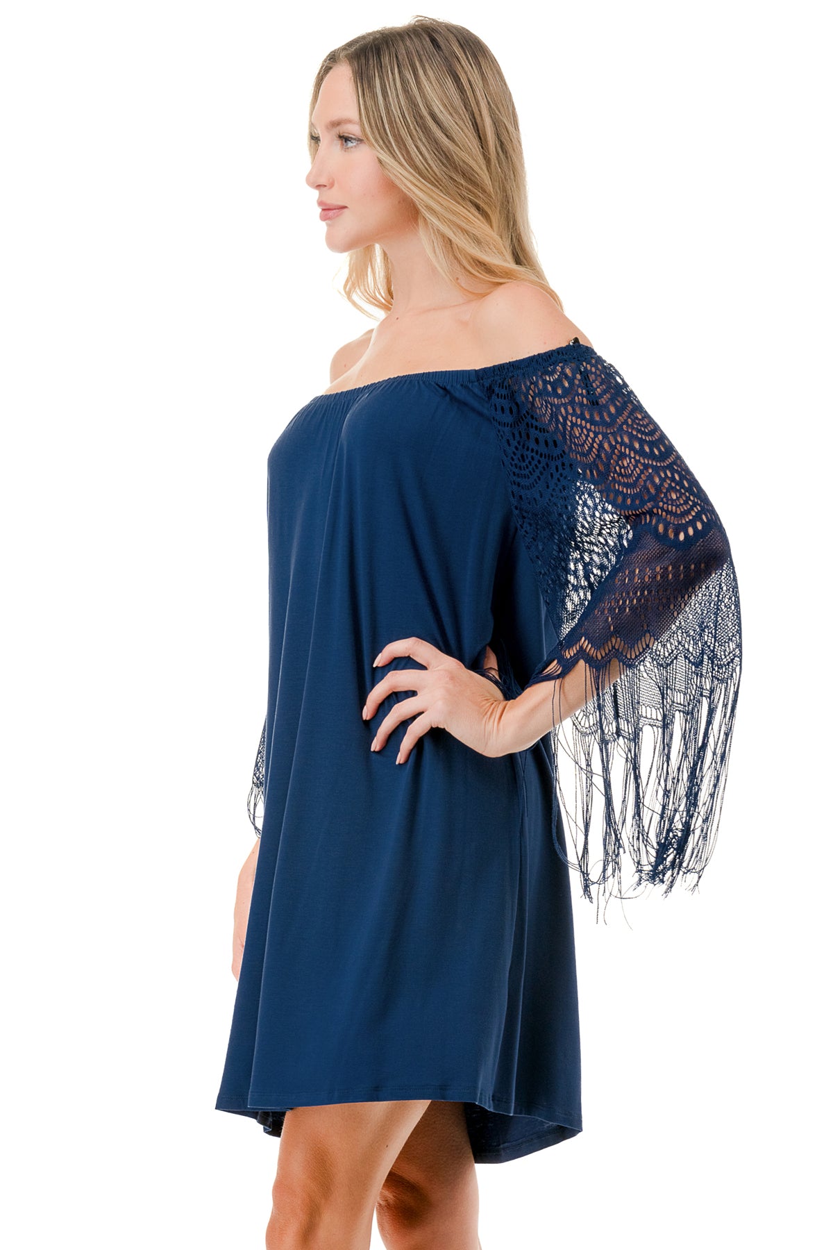 FARRAH OFF SHOULDER DRESS (NAVY)- VD9215