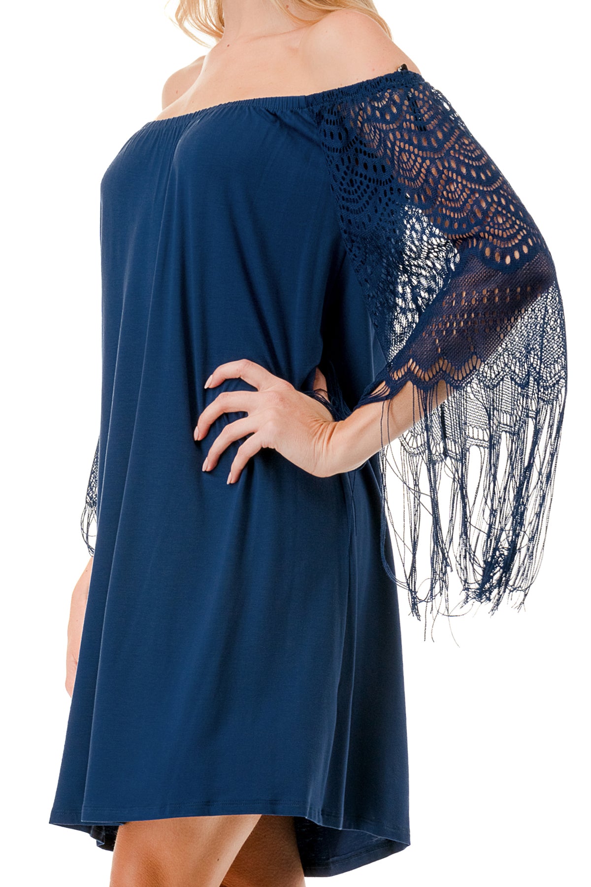 FARRAH OFF SHOULDER DRESS (NAVY)- VD9215