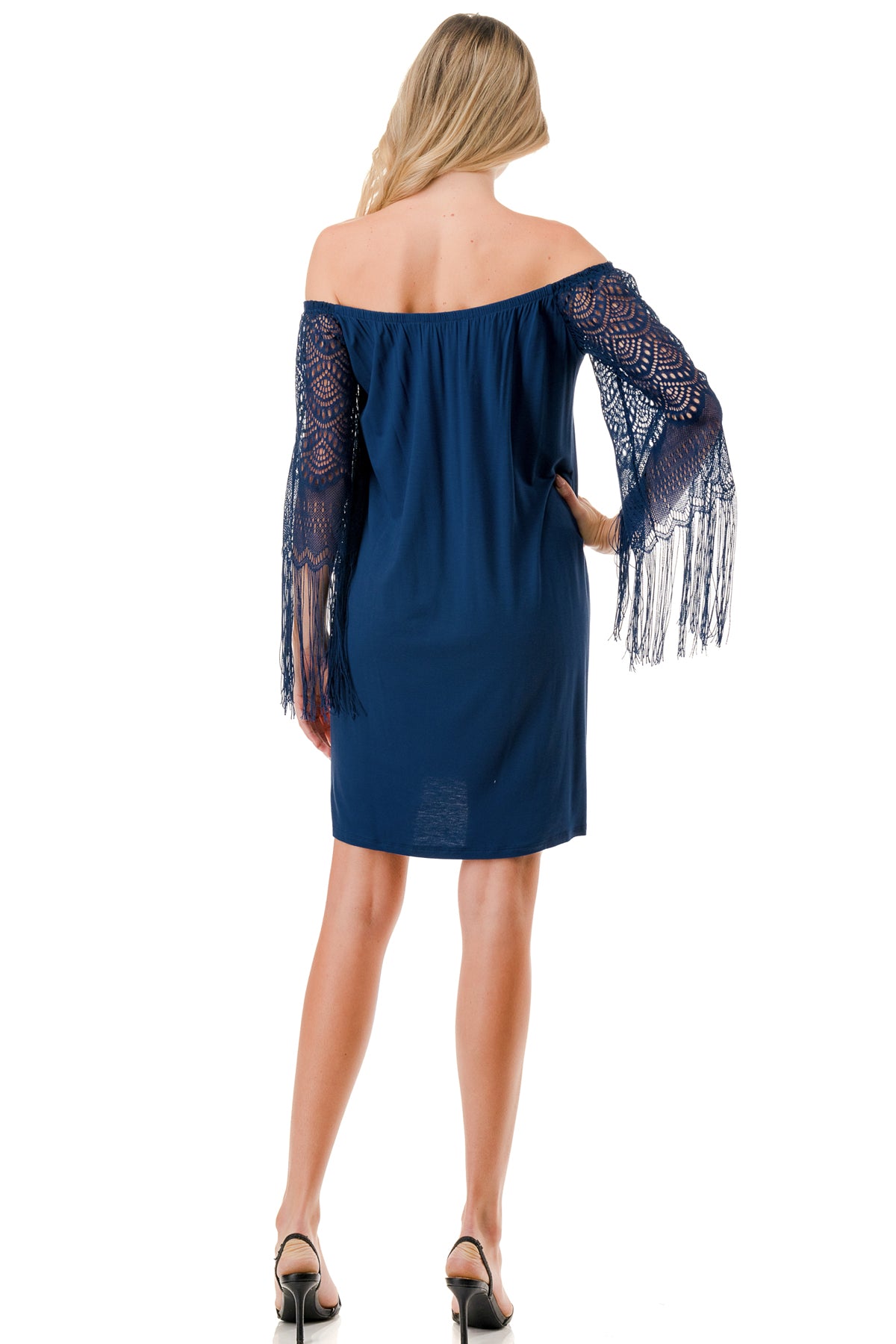 FARRAH OFF SHOULDER DRESS (NAVY)- VD9215