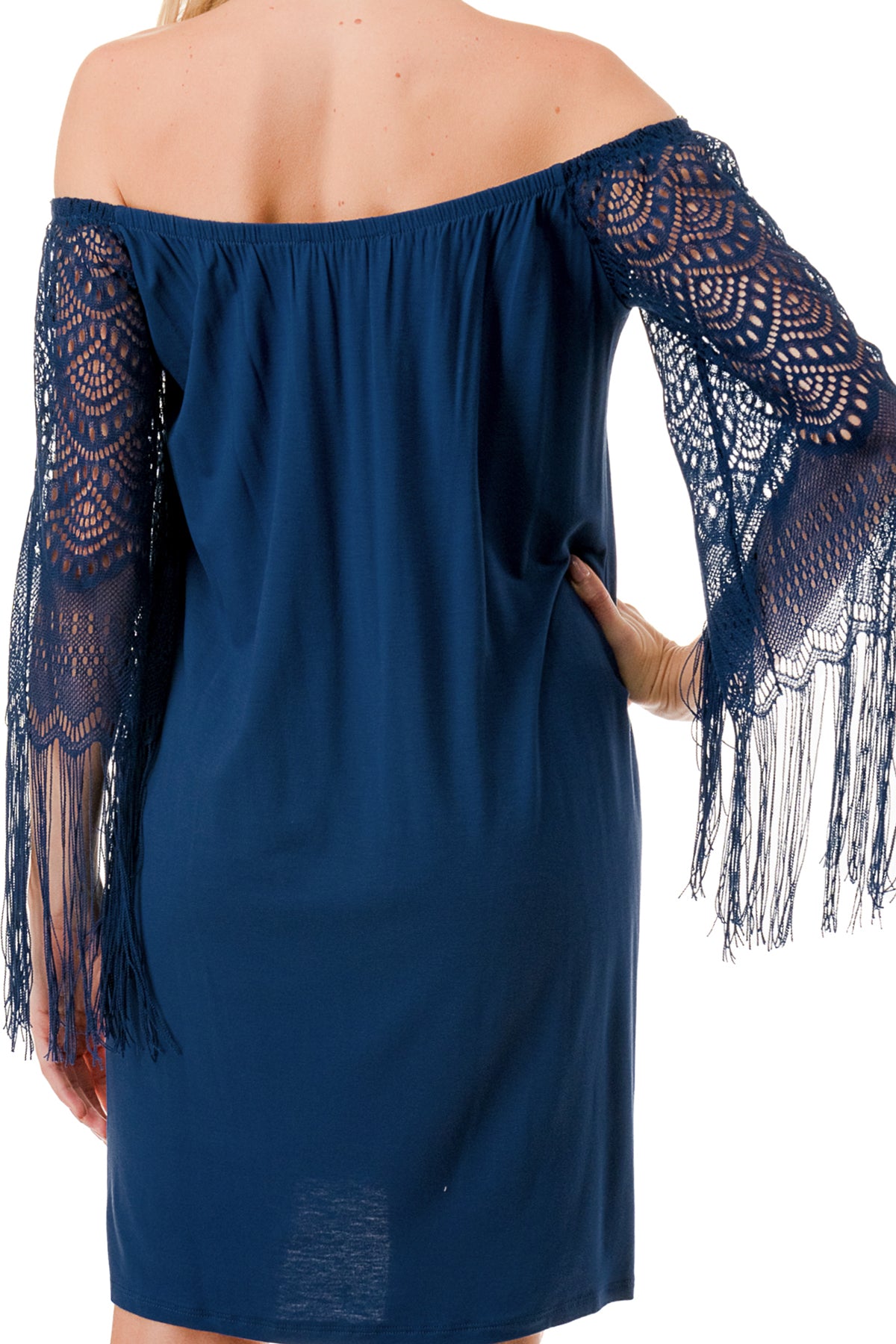 FARRAH OFF SHOULDER DRESS (NAVY)- VD9215