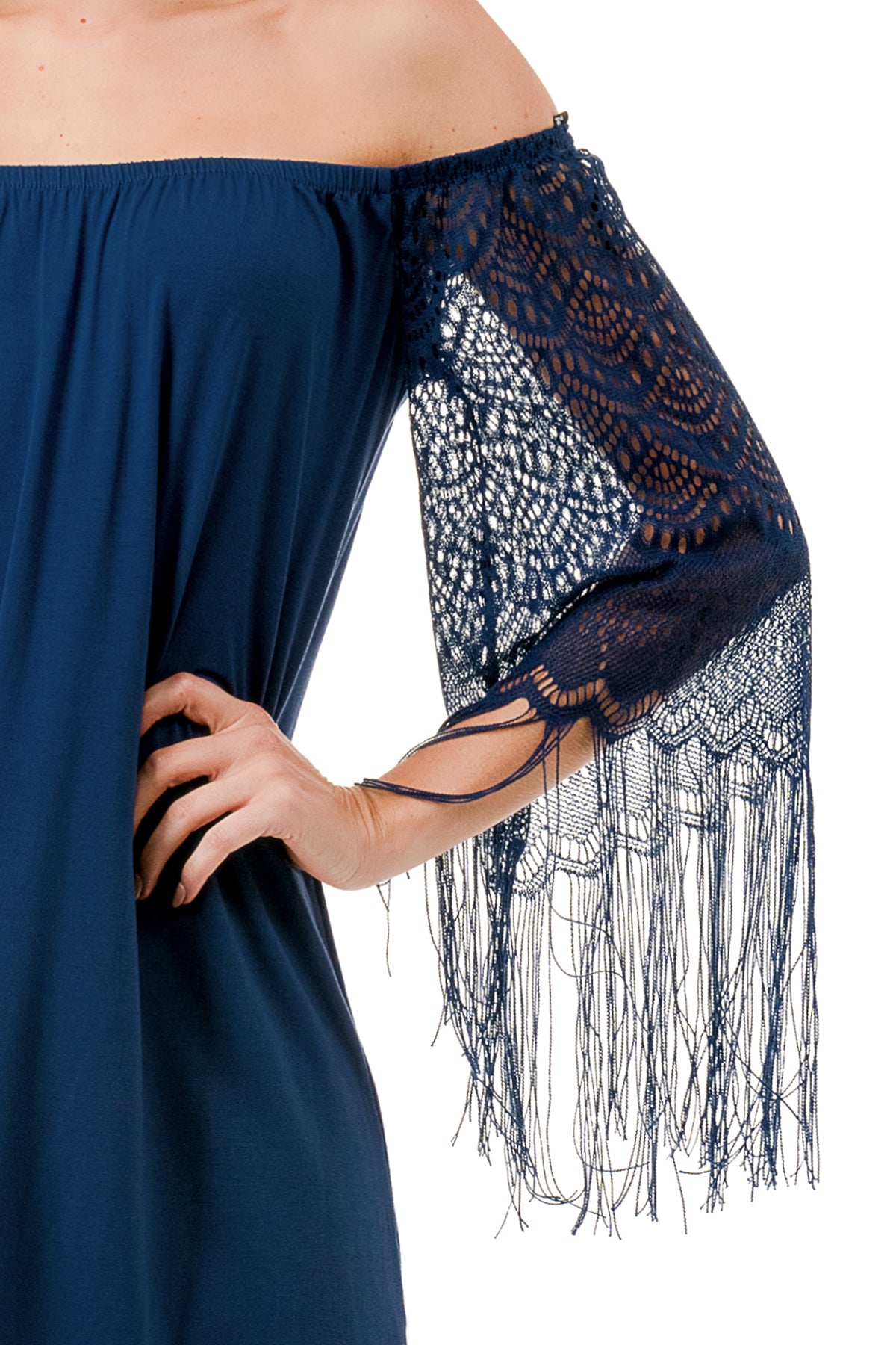 FARRAH OFF SHOULDER DRESS (NAVY)- VD9215