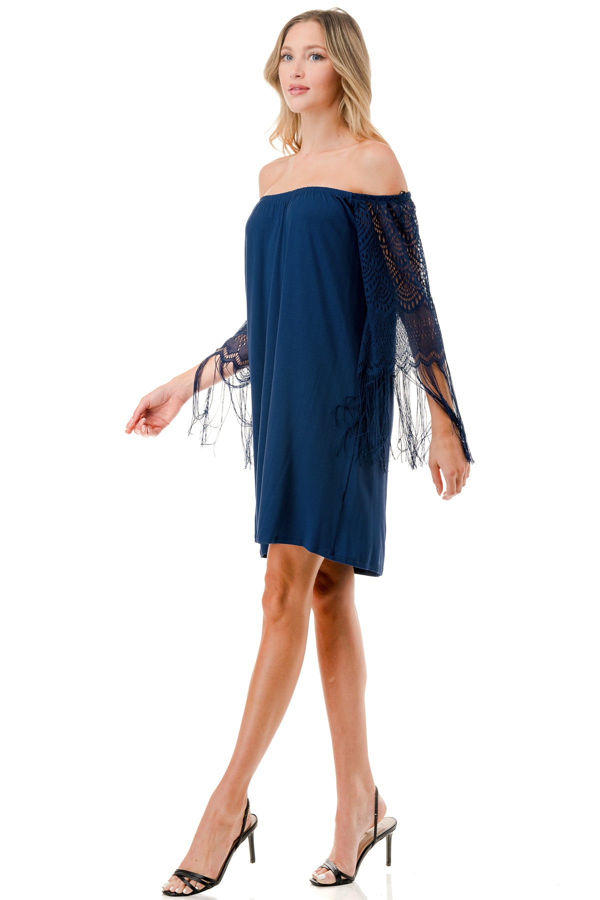 FARRAH OFF SHOULDER DRESS (NAVY)- VD9215