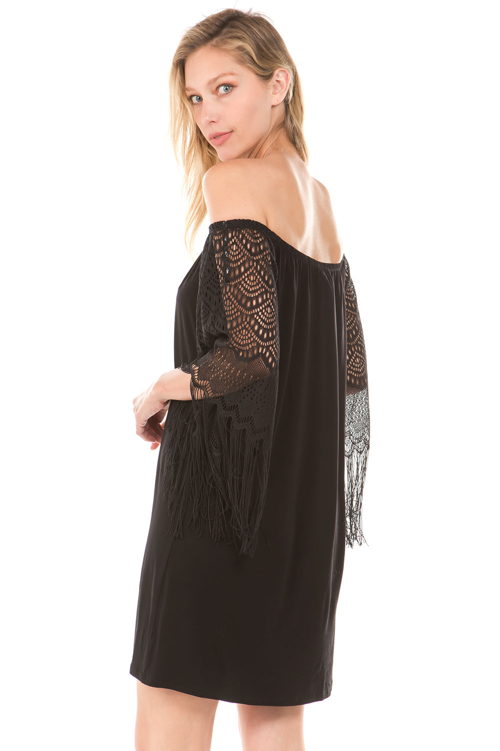 FARRAH OFF SHOULDER DRESS (Black)- VD9215