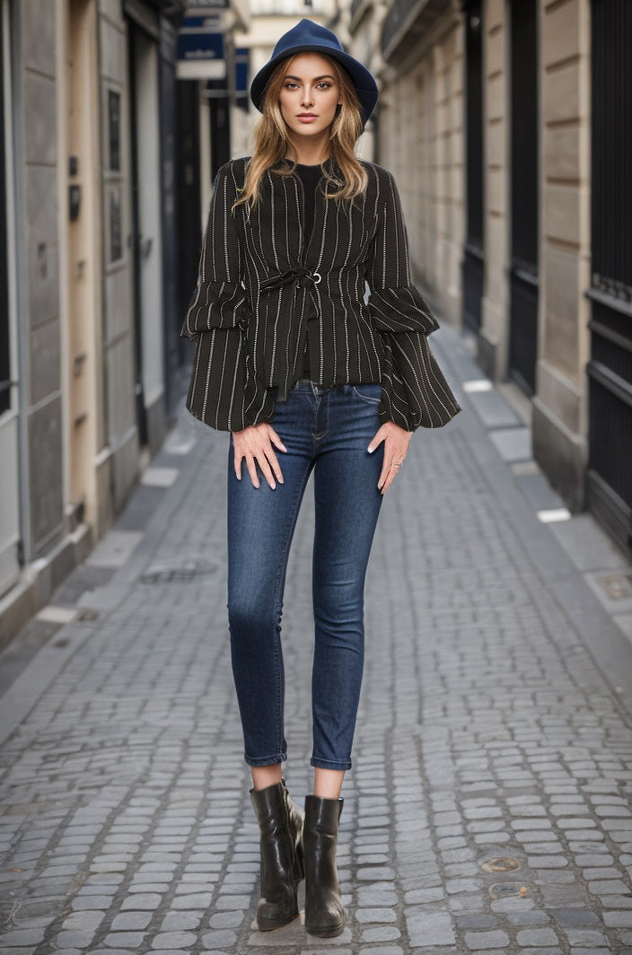 DANDY JACKET (BLACK PINSTRIPE)-VJ2016