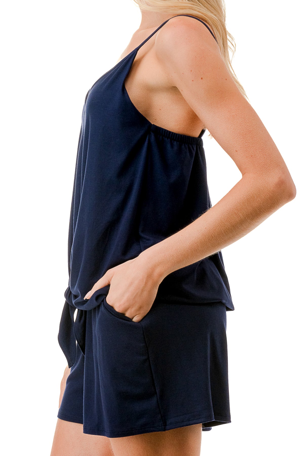 SCARLET FRONT TIE ROMPER (NAVY)-VR3301