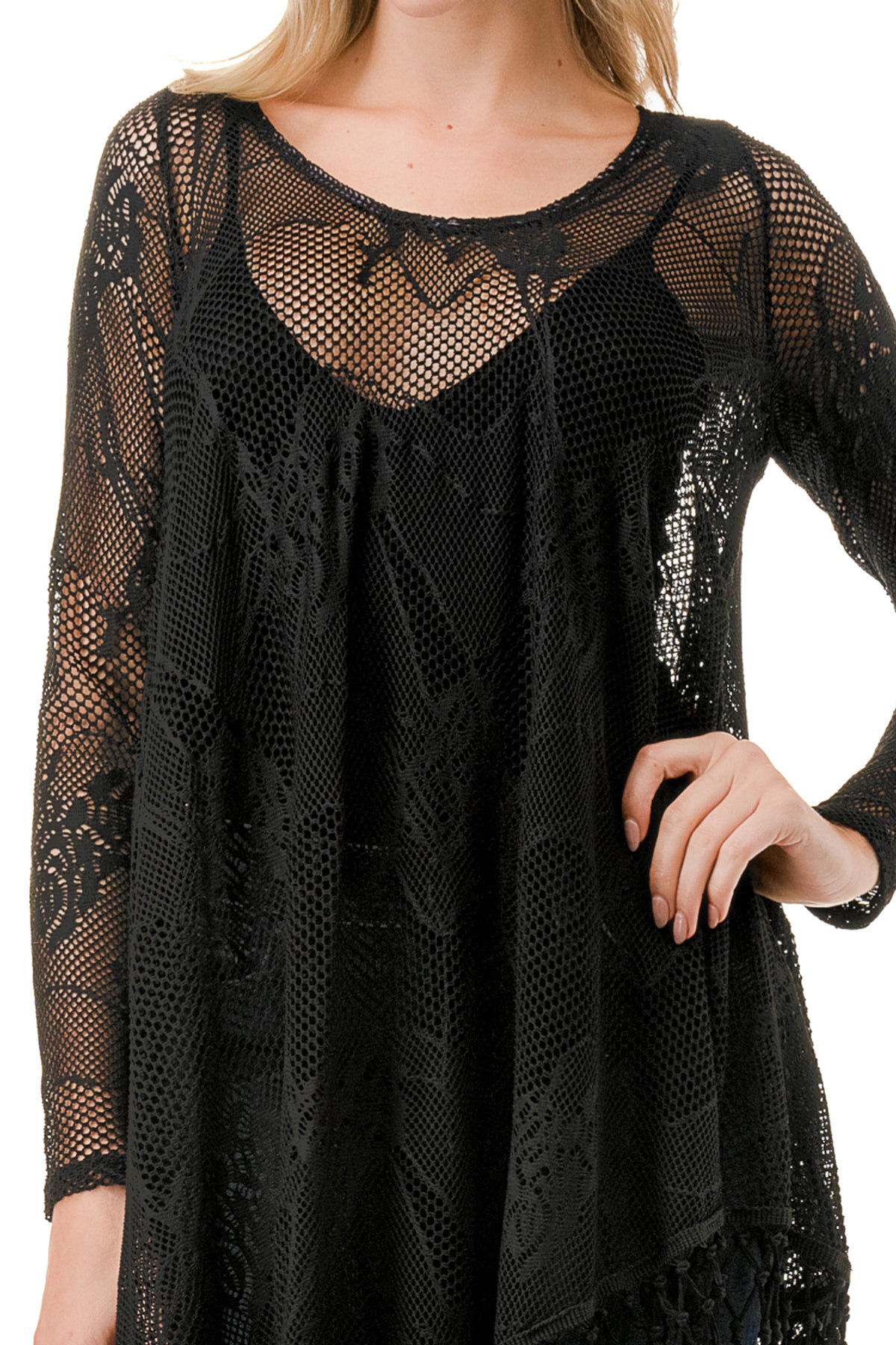STEPHANIE LONG SLEEVE TOP (BLACK LACE)- VT1360