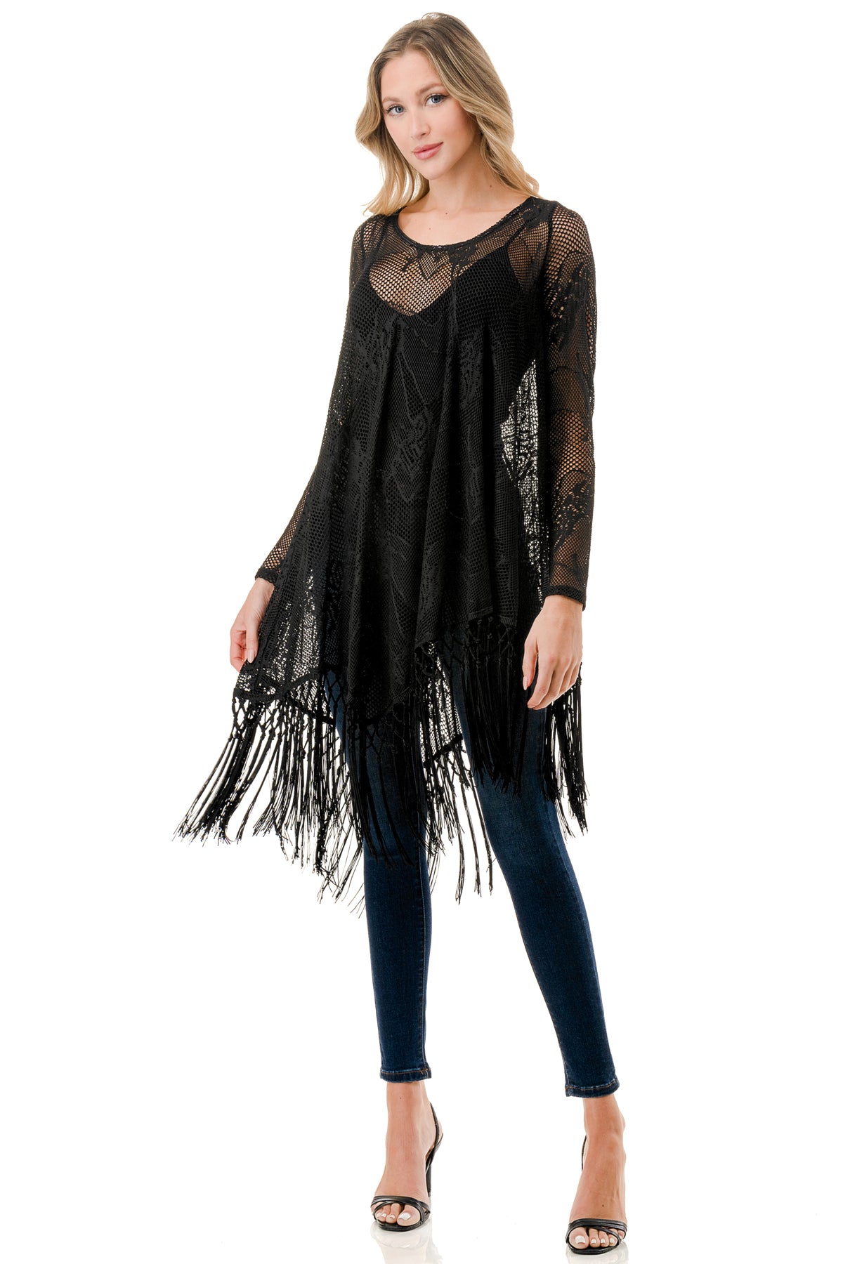 STEPHANIE LONG SLEEVE TOP (BLACK LACE)- VT1360