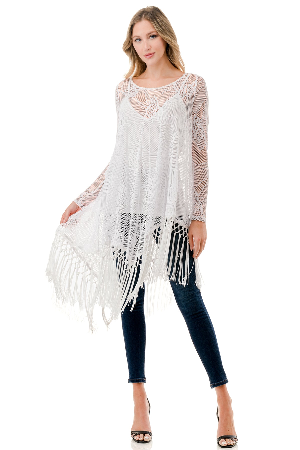 STEPHANIE LONG SLEEVE TOP (WHITE LACE)- VT1360