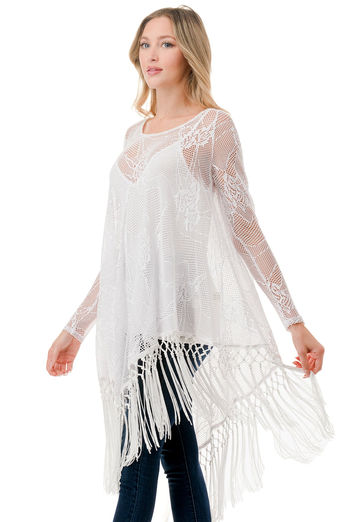 STEPHANIE LONG SLEEVE TOP (WHITE LACE)- VT1360