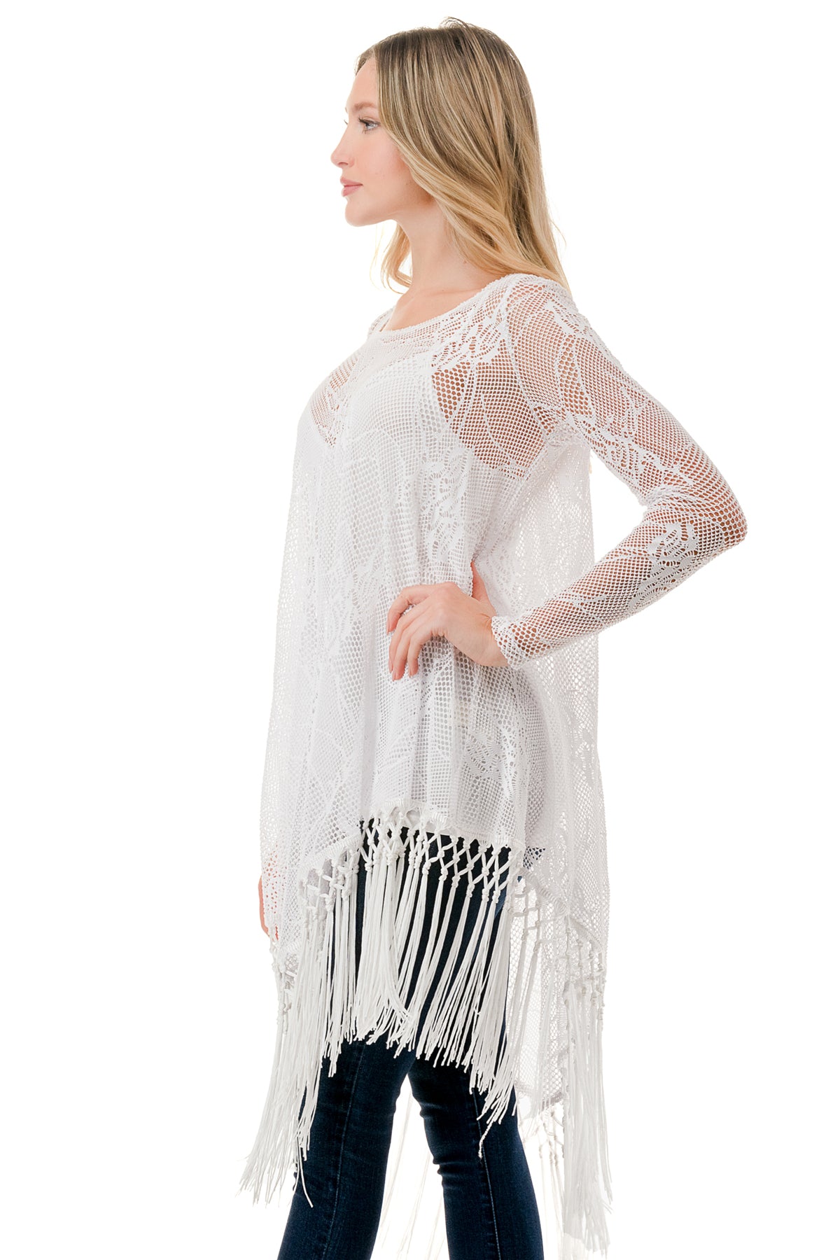 STEPHANIE LONG SLEEVE TOP (WHITE LACE)- VT1360