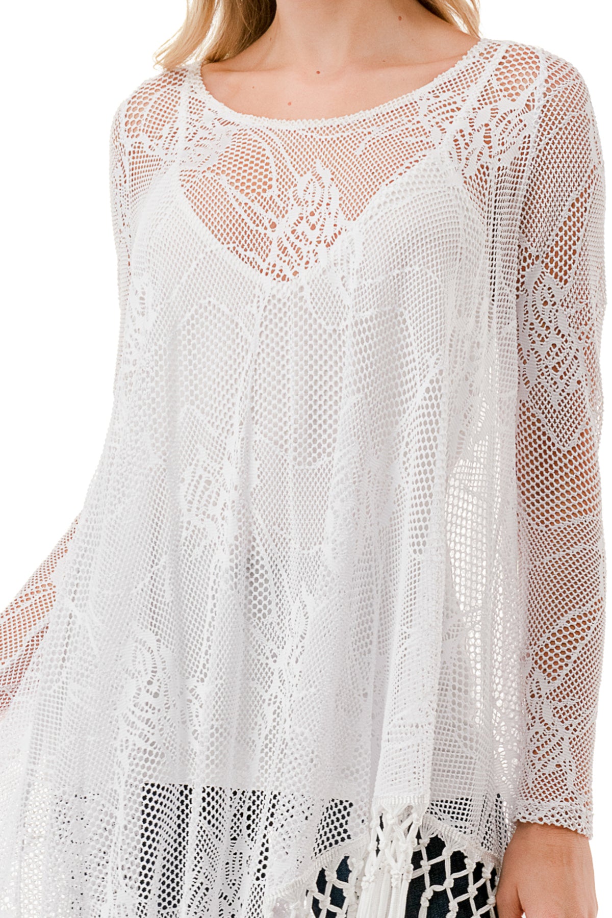 STEPHANIE LONG SLEEVE TOP (WHITE LACE)- VT1360