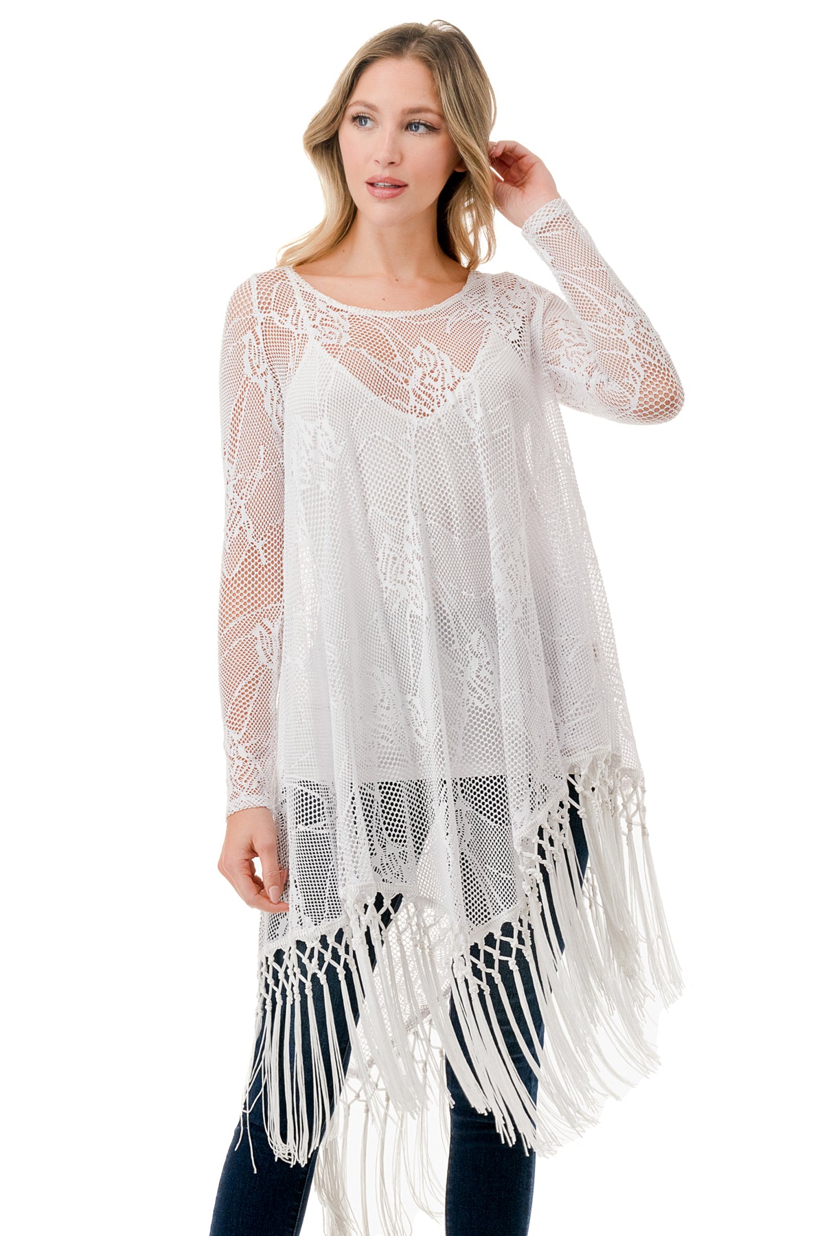 STEPHANIE LONG SLEEVE TOP (WHITE LACE)- VT1360