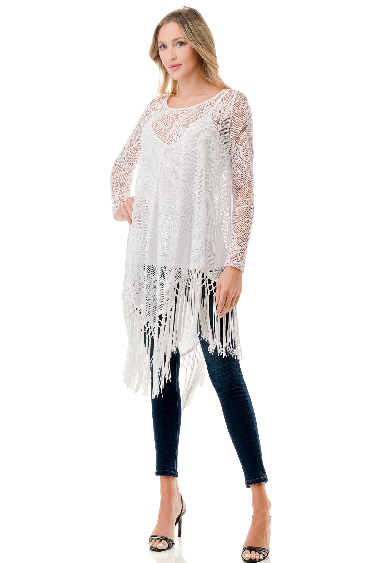 STEPHANIE LONG SLEEVE TOP (WHITE LACE)- VT1360
