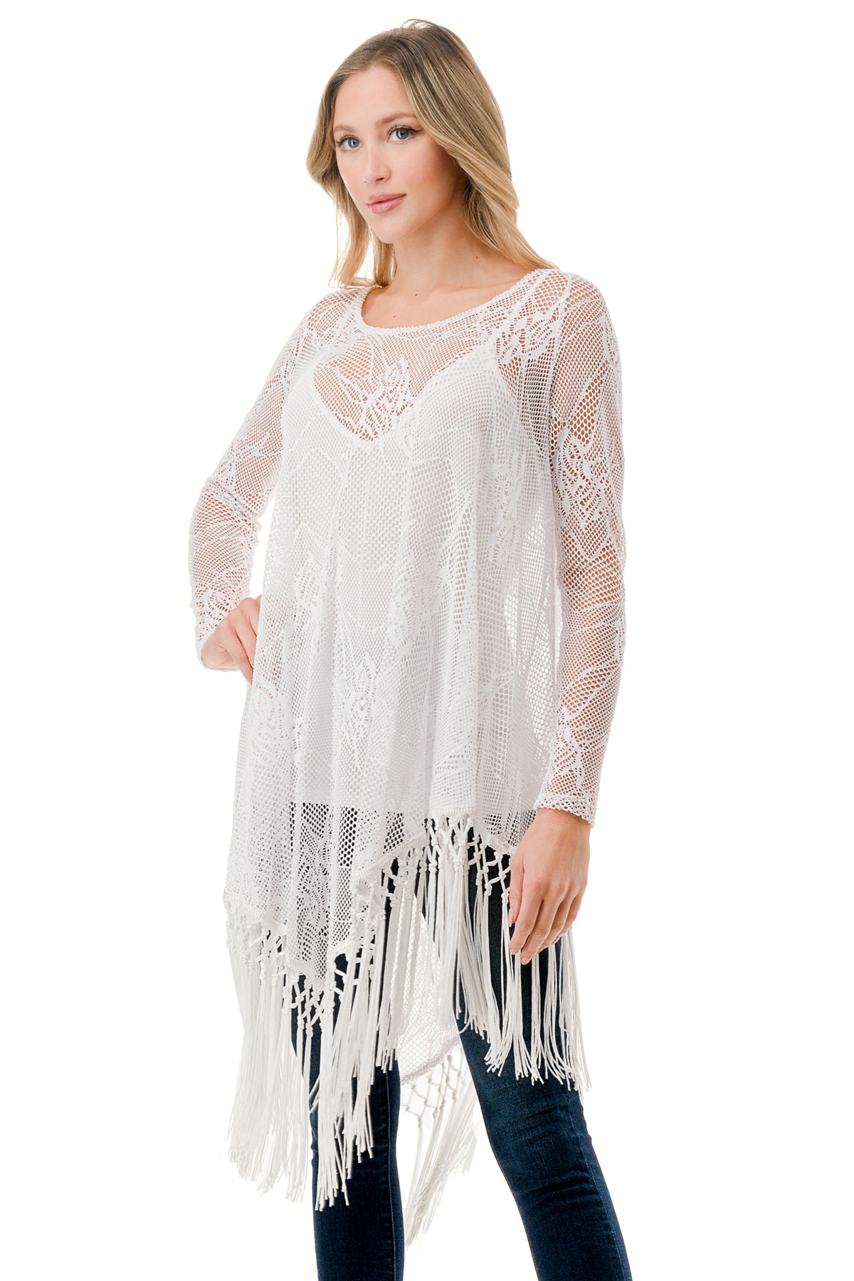 STEPHANIE LONG SLEEVE TOP (WHITE LACE)- VT1360