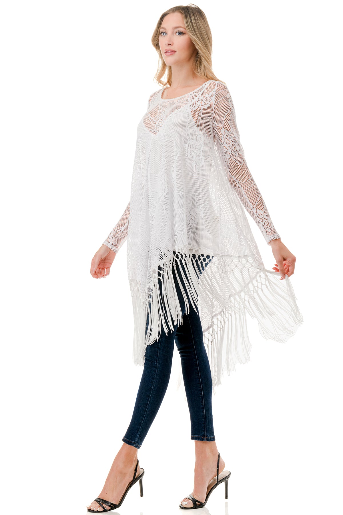 STEPHANIE LONG SLEEVE TOP (WHITE LACE)- VT1360