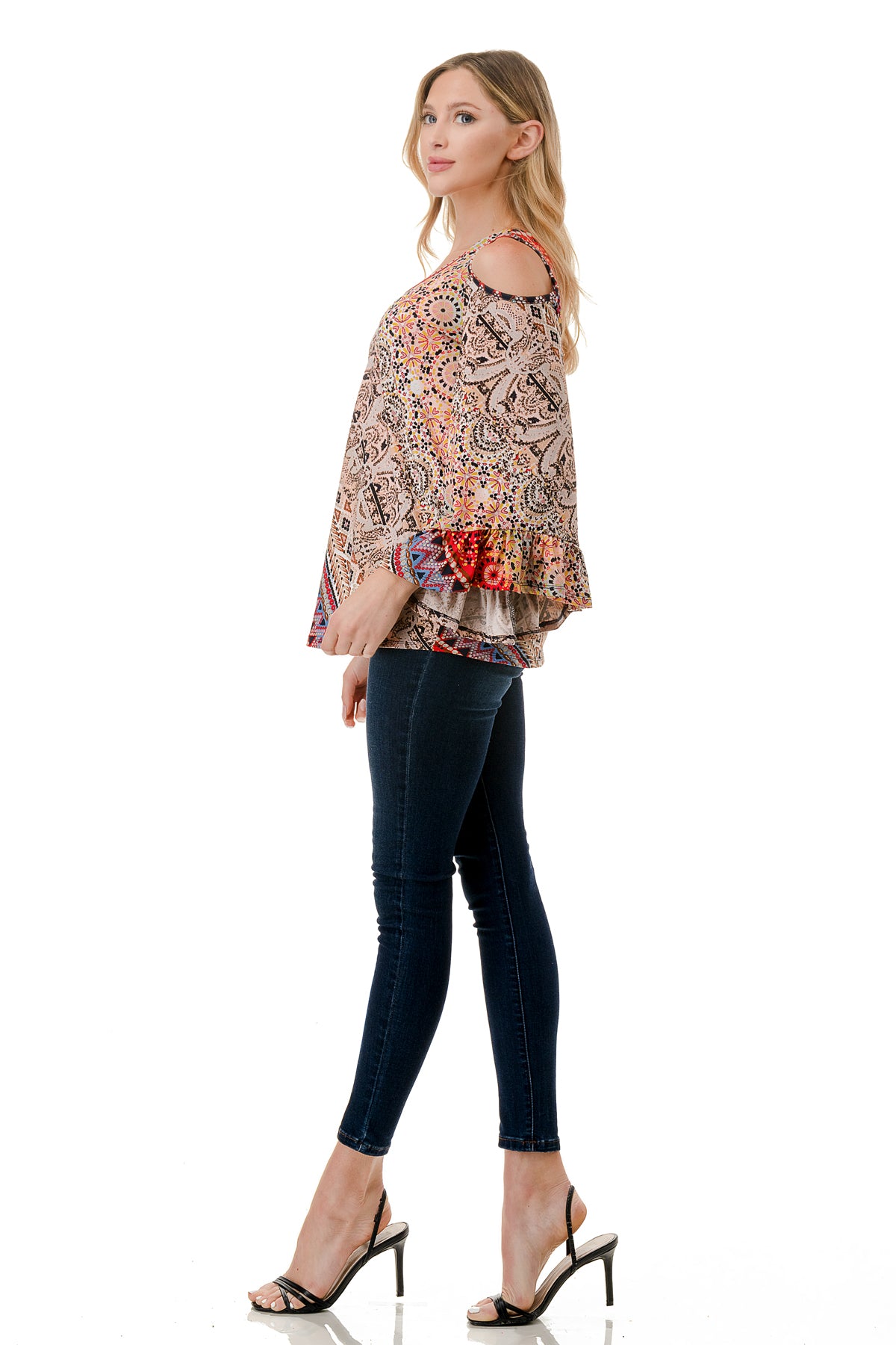 CONSTANCE OPEN SHOULDER TOP (RED MULTI)- VT2399