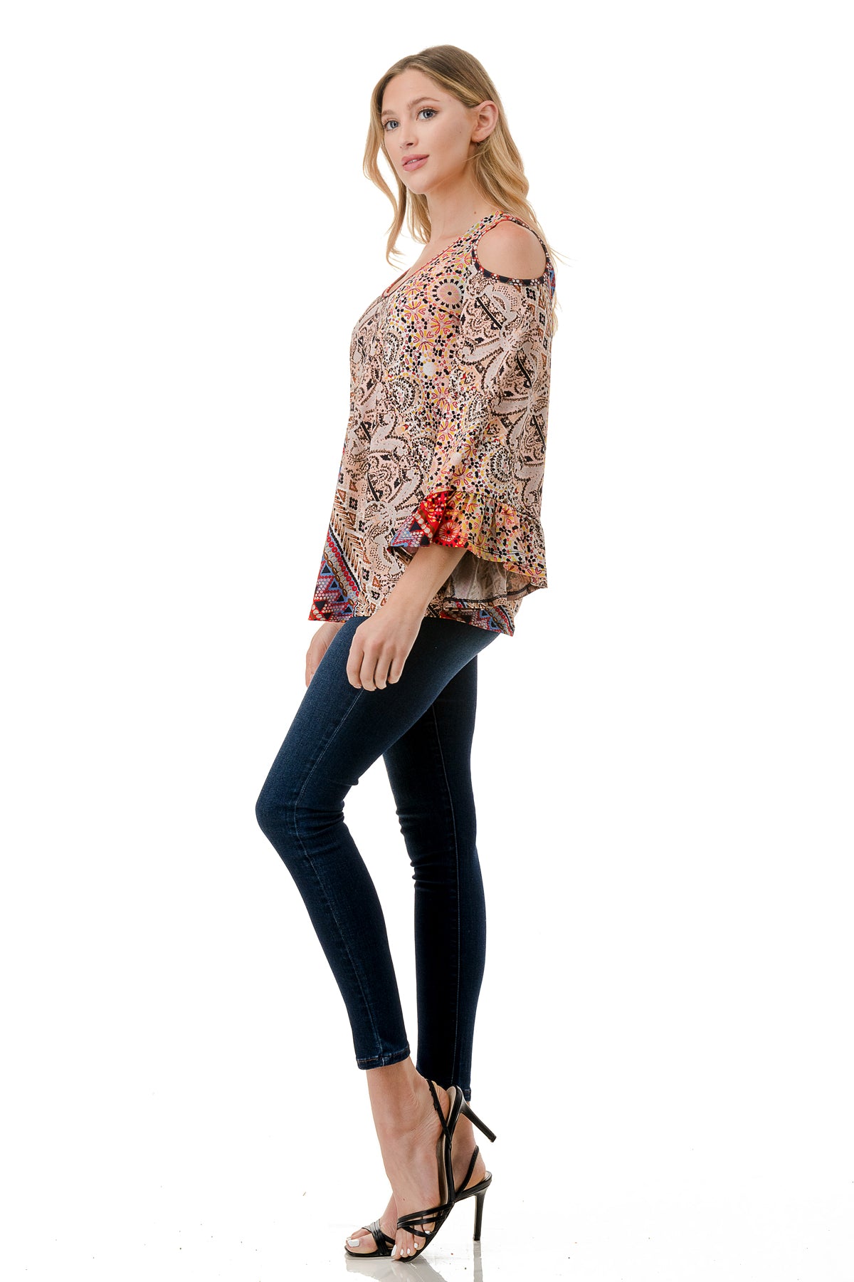 CONSTANCE OPEN SHOULDER TOP (RED MULTI)- VT2399