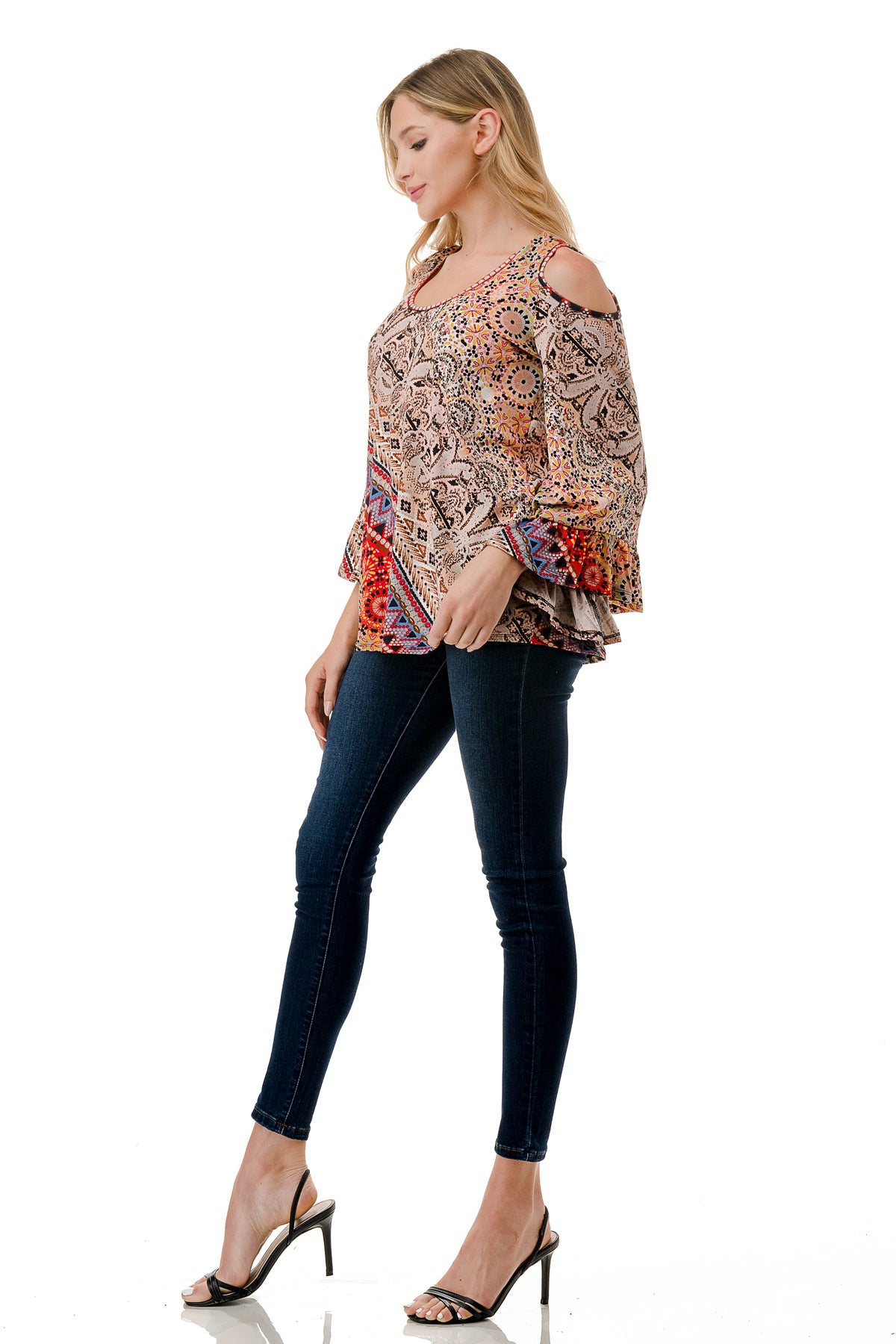CONSTANCE OPEN SHOULDER TOP (RED MULTI)- VT2399