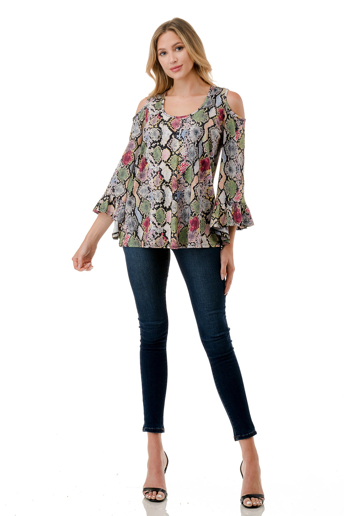 CONSTANCE OPEN SHOULDER TOP (MULTI SNAKE)- VT2399