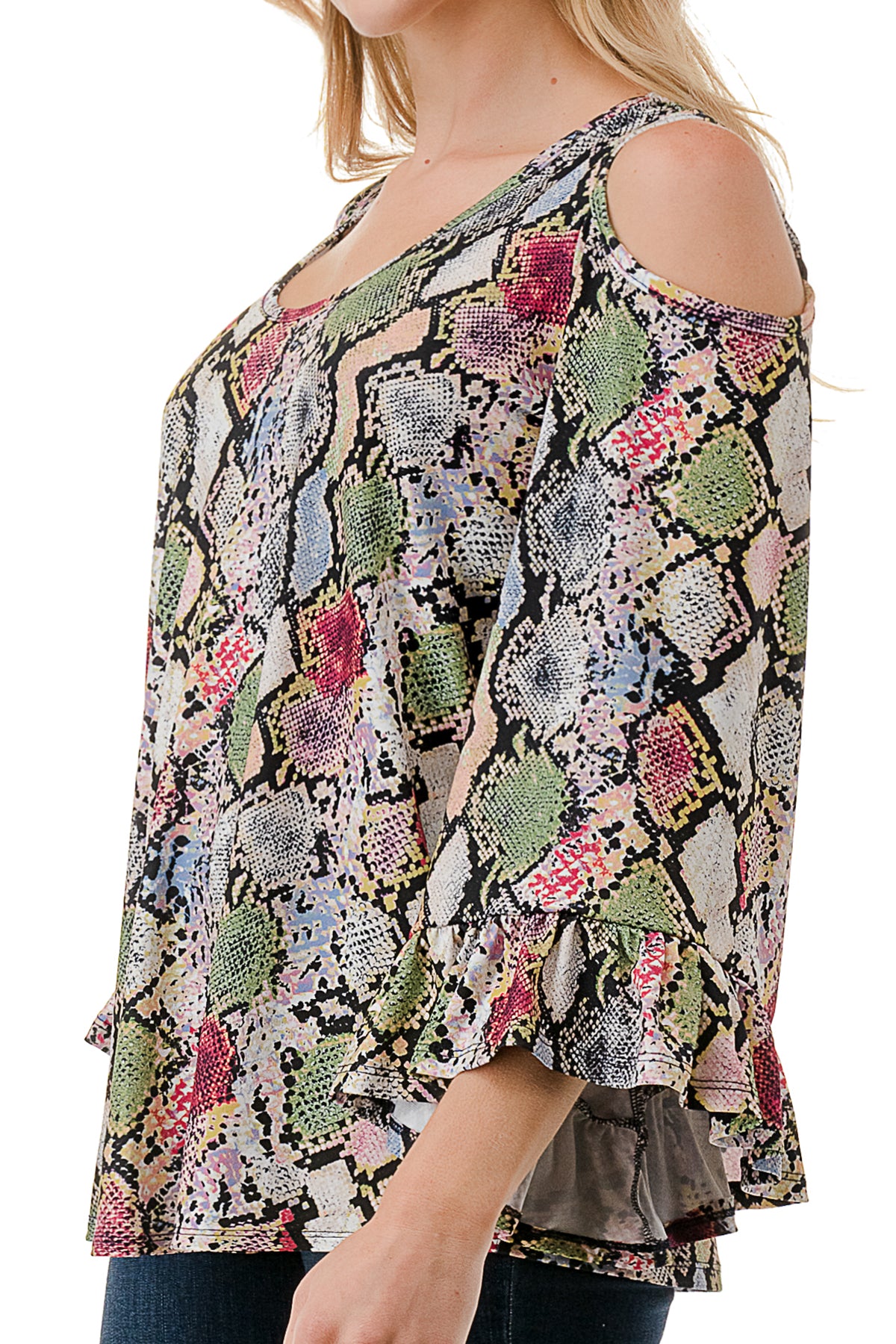 CONSTANCE OPEN SHOULDER TOP (MULTI SNAKE)- VT2399