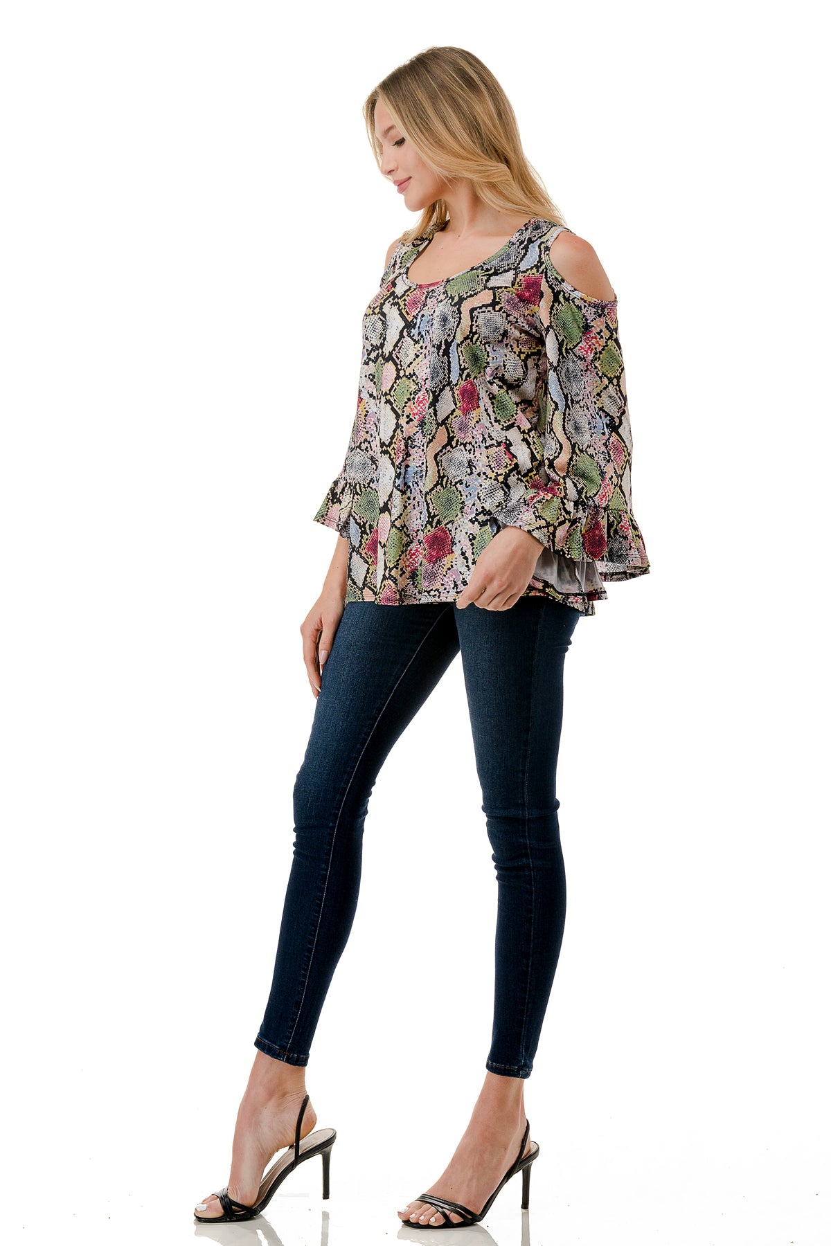 CONSTANCE OPEN SHOULDER TOP (MULTI SNAKE)- VT2399