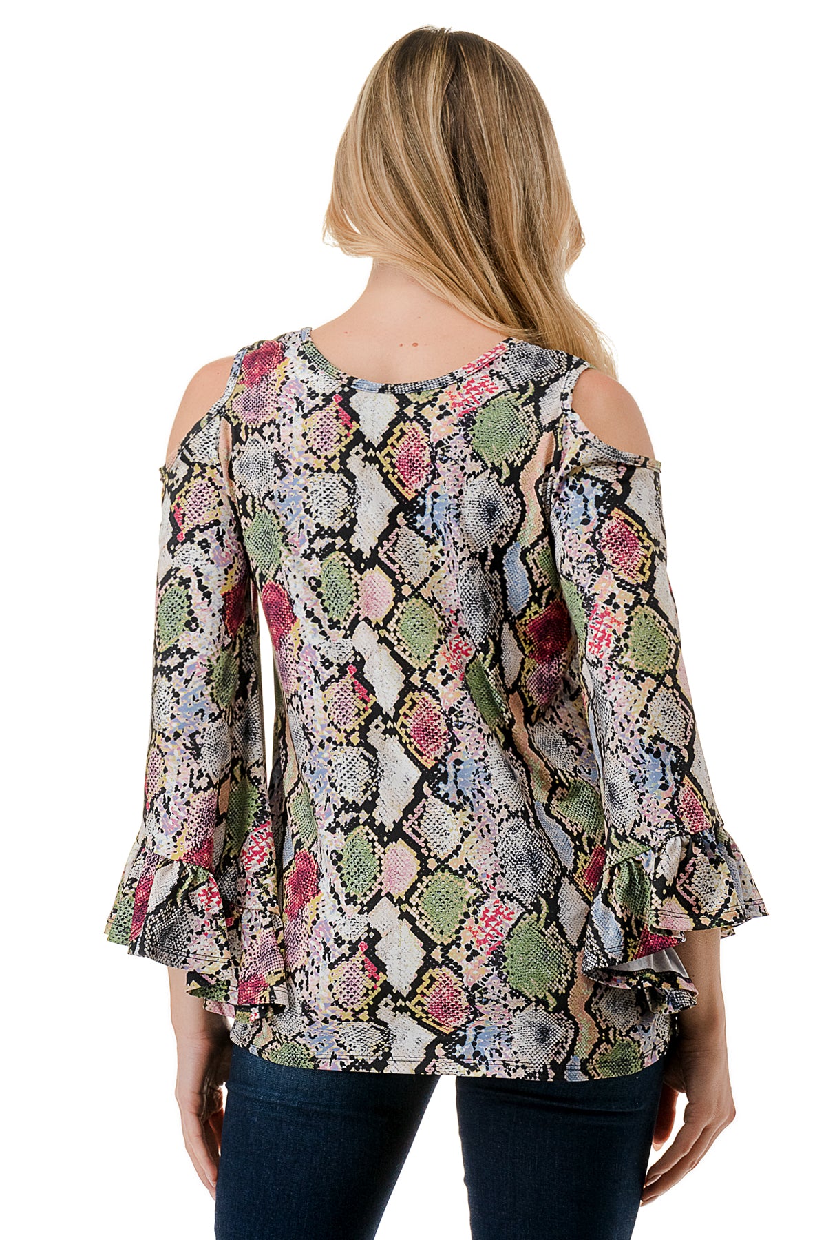 CONSTANCE OPEN SHOULDER TOP (MULTI SNAKE)- VT2399