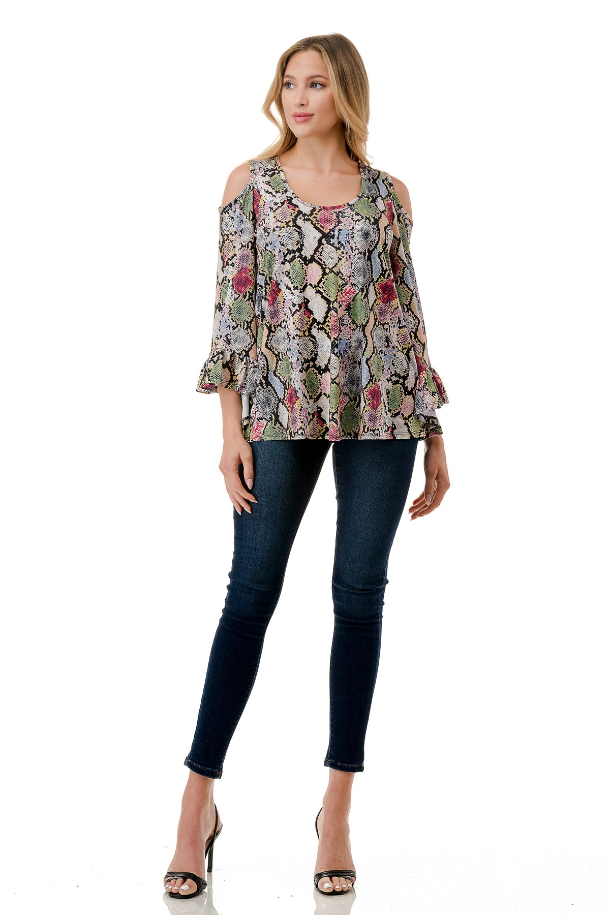 CONSTANCE OPEN SHOULDER TOP (MULTI SNAKE)- VT2399