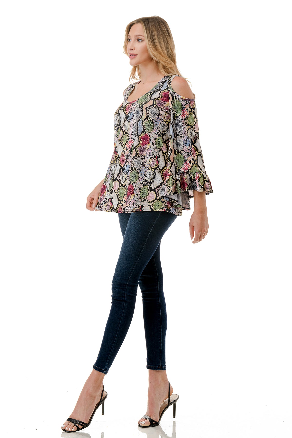 CONSTANCE OPEN SHOULDER TOP (MULTI SNAKE)- VT2399