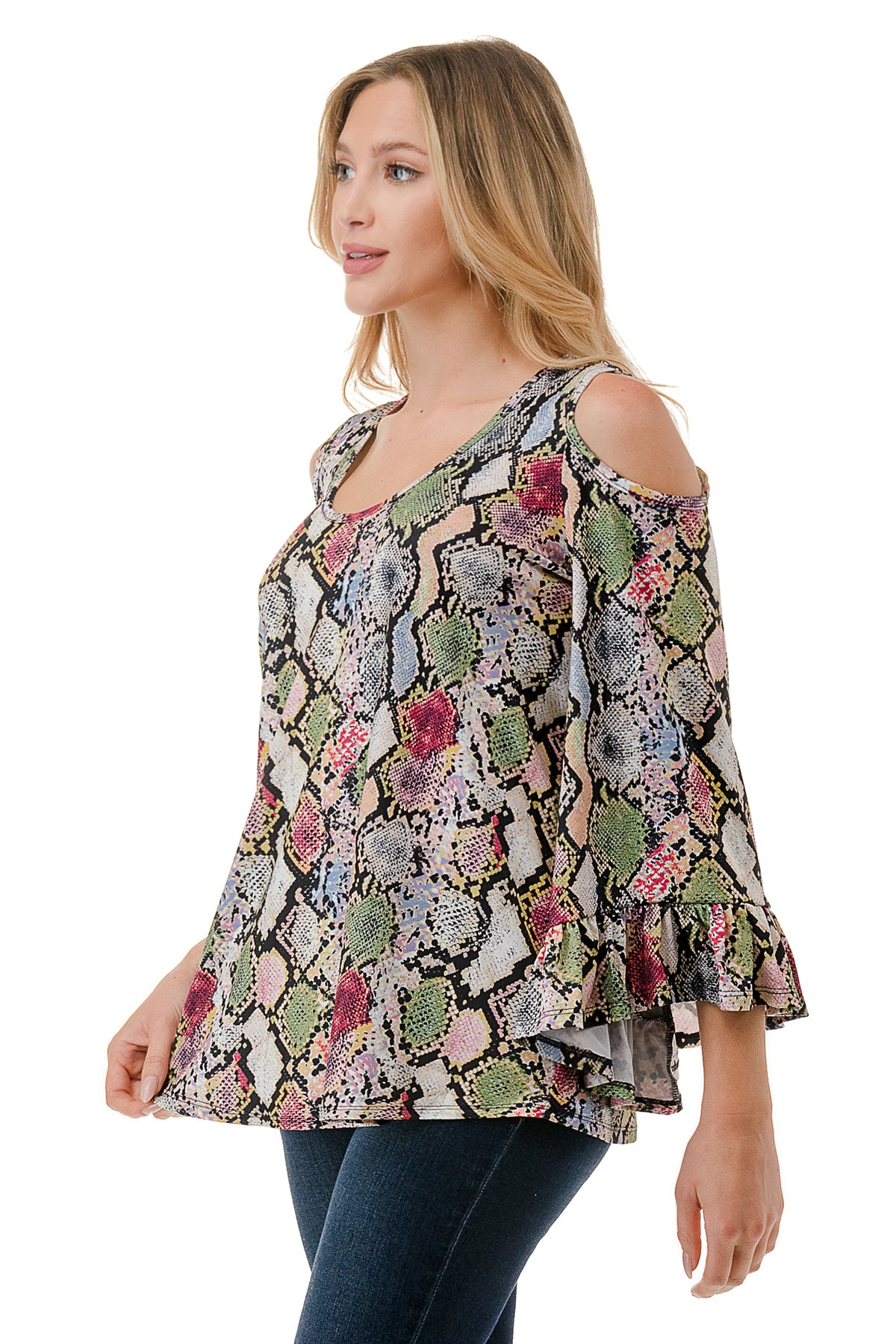 CONSTANCE OPEN SHOULDER TOP (MULTI SNAKE)- VT2399