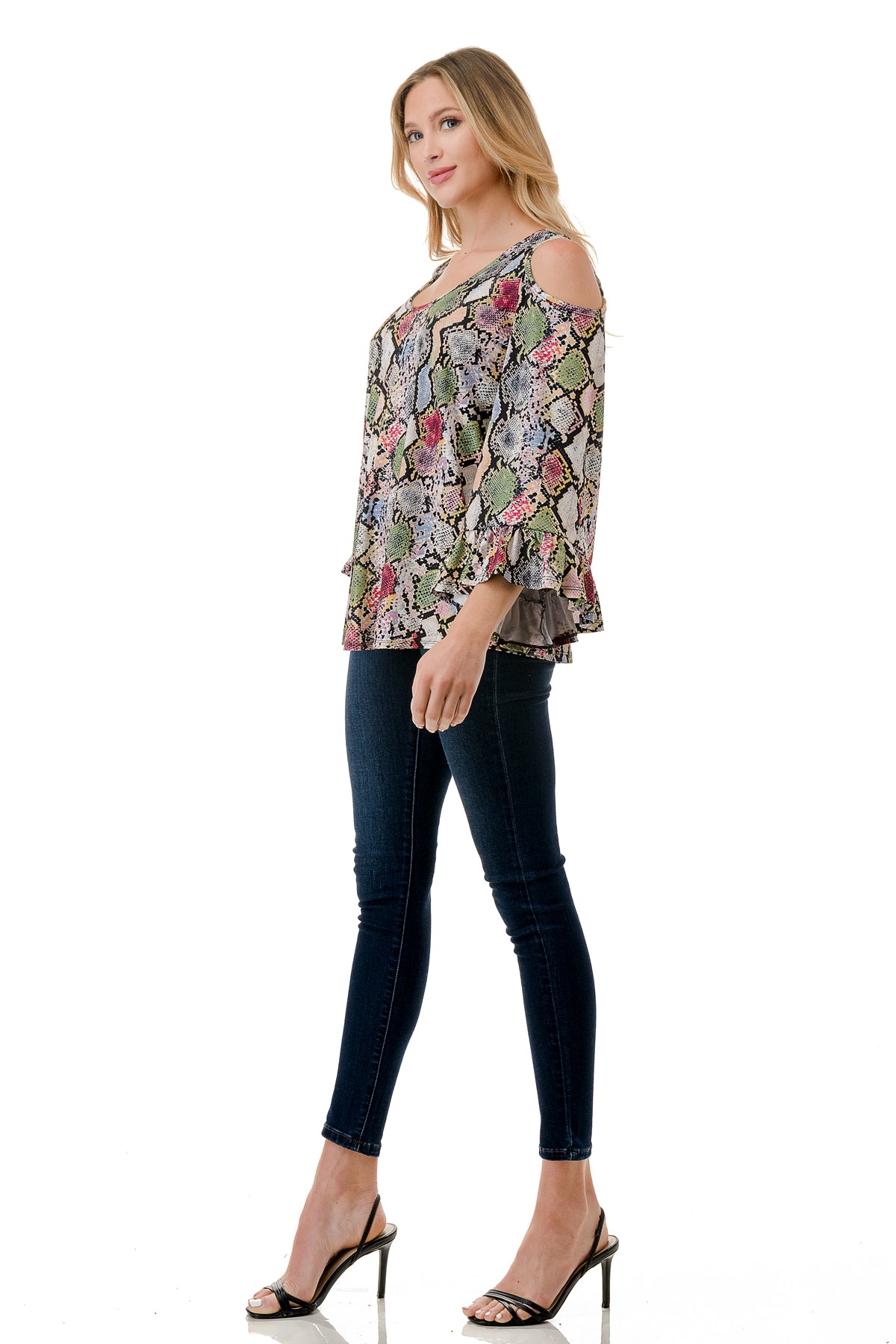 CONSTANCE OPEN SHOULDER TOP (MULTI SNAKE)- VT2399