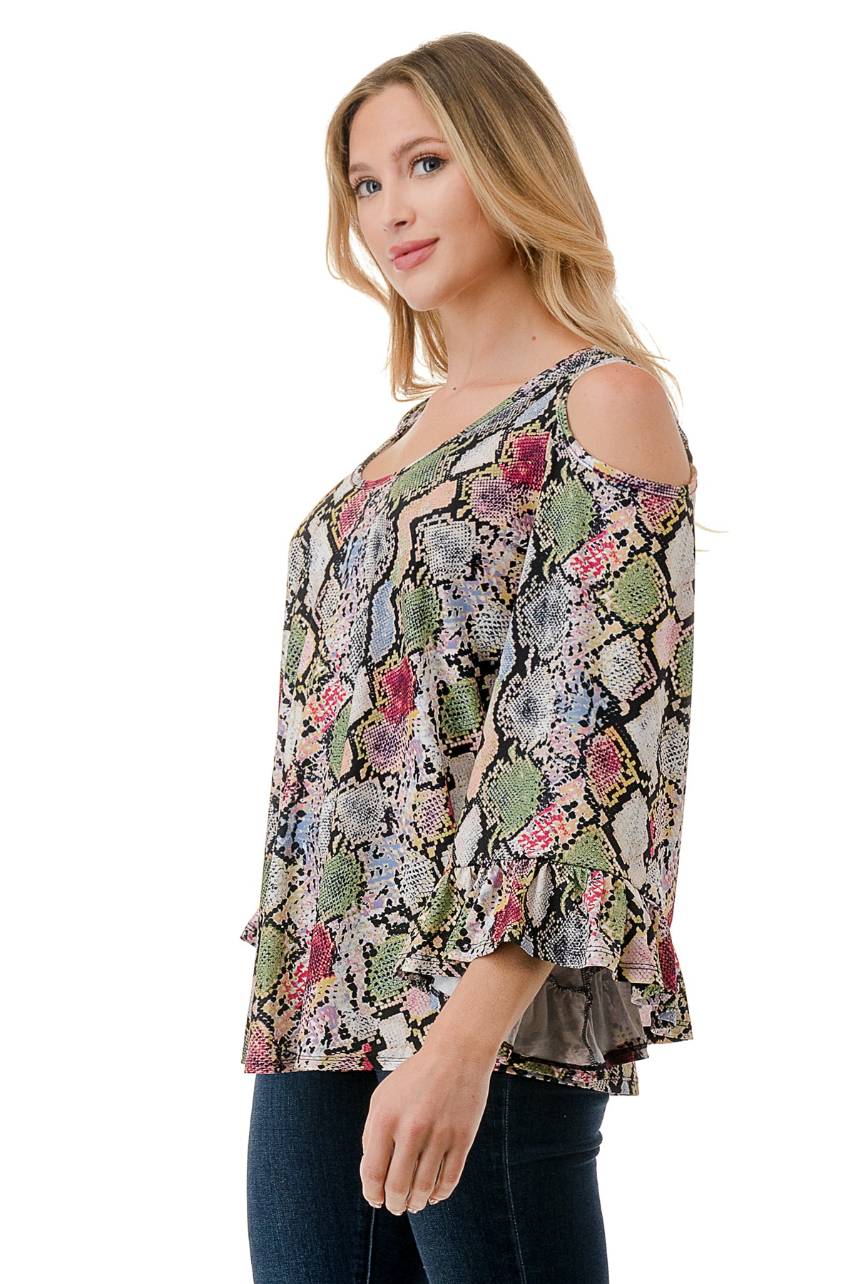 CONSTANCE OPEN SHOULDER TOP (MULTI SNAKE)- VT2399