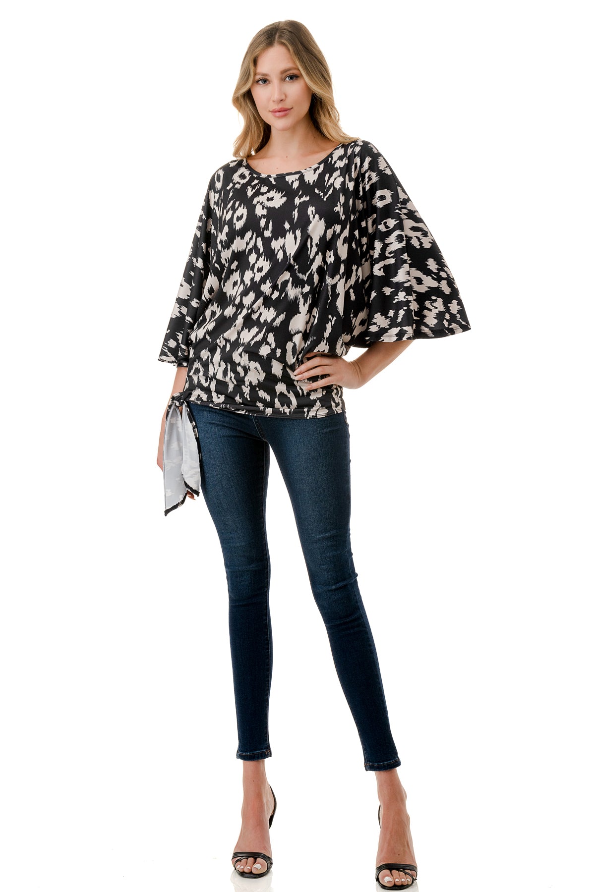 BEYONCE FRONT TIE TOP (BLACK WHITE LEOPARD)- VT2407